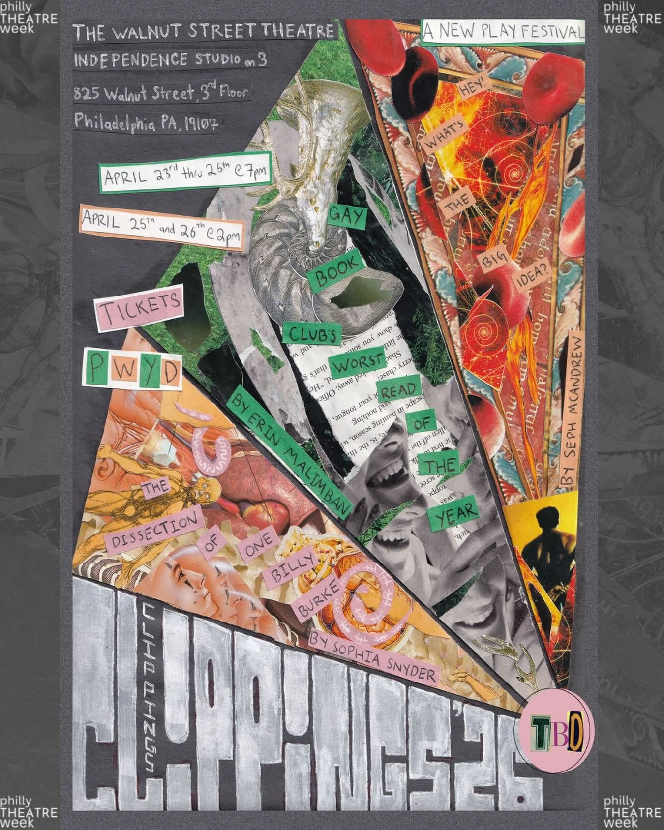 TICKETS ARE ONSALE FOR CLIPPINGS '26! 

Come join TBD as we present THREE NEW WORKS IN DEVELOPMENT! Head to the link in bio for more details and showtimes 🎟️

🌈GAY BOOK CLUB'S WORST READ OF THE YEAR📚
written by Erin Malimban
directed by Daylin Ros