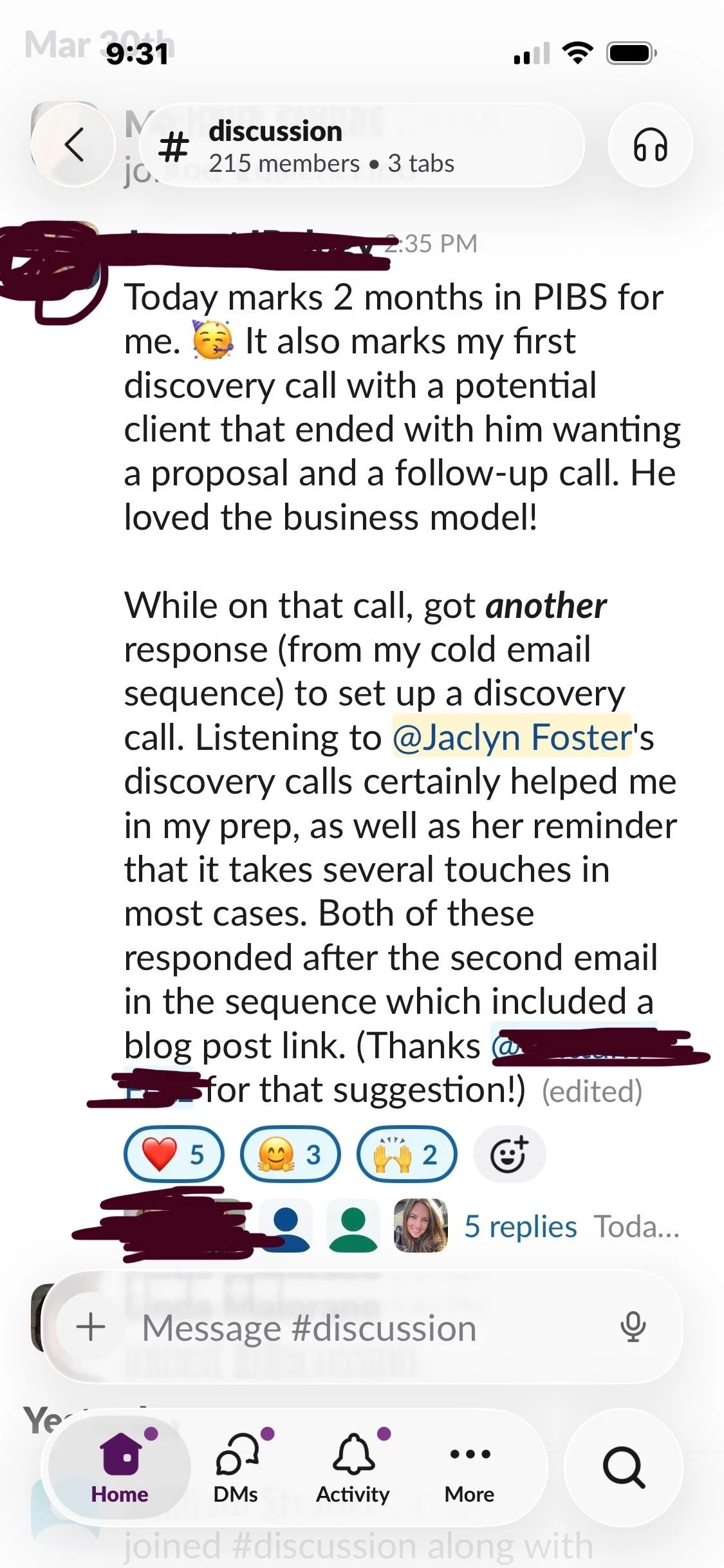 PIBS member testimonial screenshot