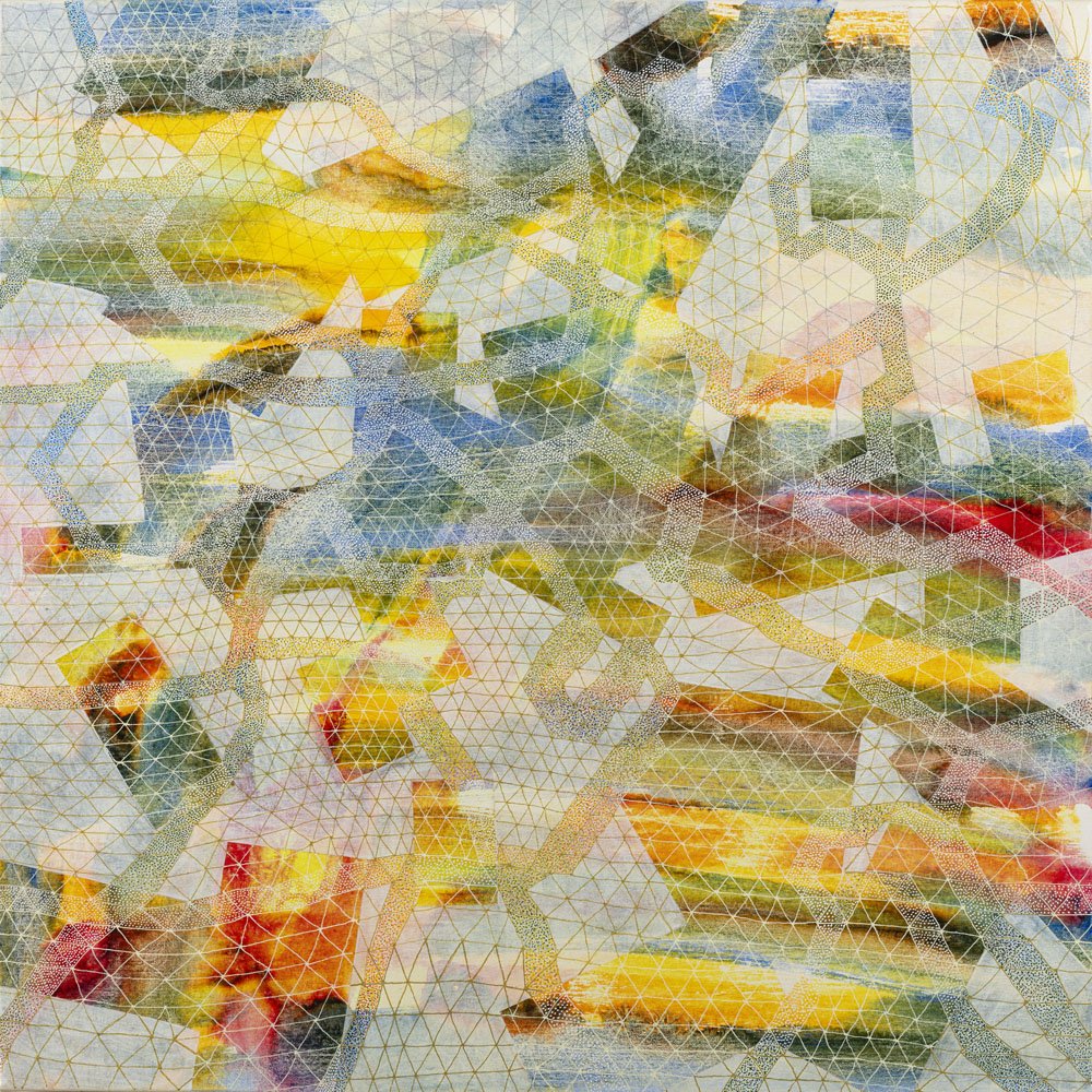 Tracks/Journey - 2024
Acrylic paint on canvas
78 x 78cm
$1,500
Originally painted for the Windows Series in 2008, I have overlaid this one with tracks resembling those made by the Scribbly Gum Moth as it burrows through the bark of this tree. Wha