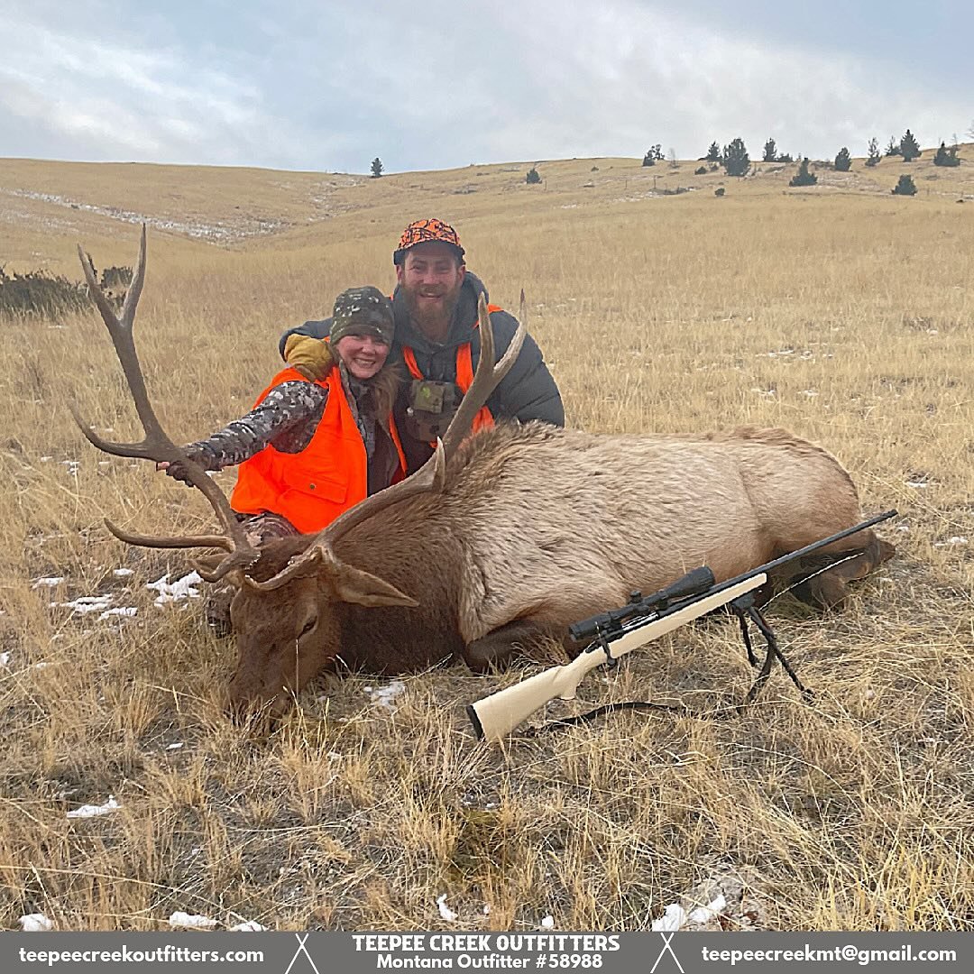 Huge congratulations to Shanna on harvesting this incredible elk! Your hard work and determination paid off in a big way. And a big shoutout to Sam for guiding her to success!!🔥 Another great memory made with Teepee Creek Outfitters! 

#ElkHunting #