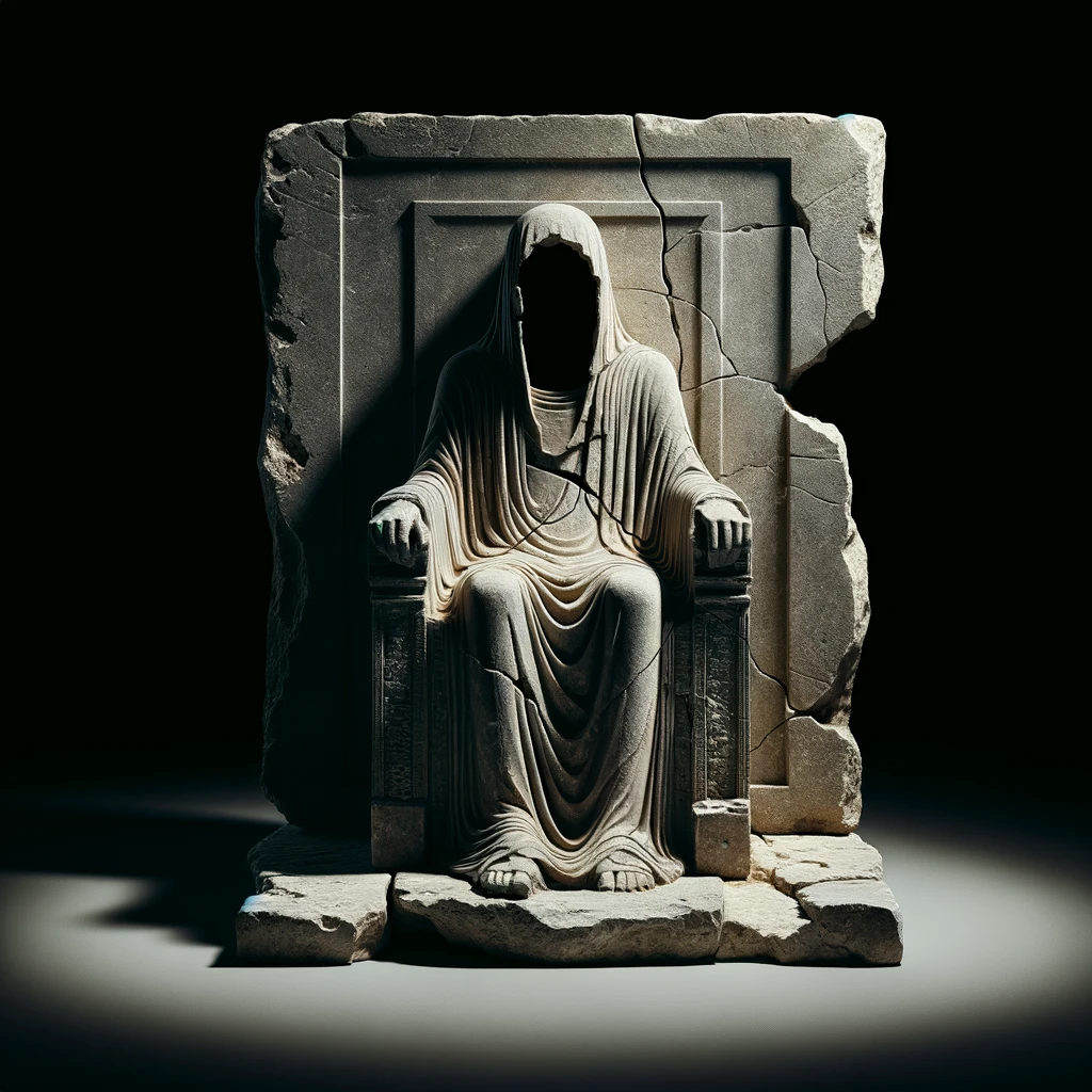 1. AN ANCIENT HIGH RELIEF CARVED LIMESTONE FIGURE, FROM THE WESTERN WALL OF THE TEMPLE...