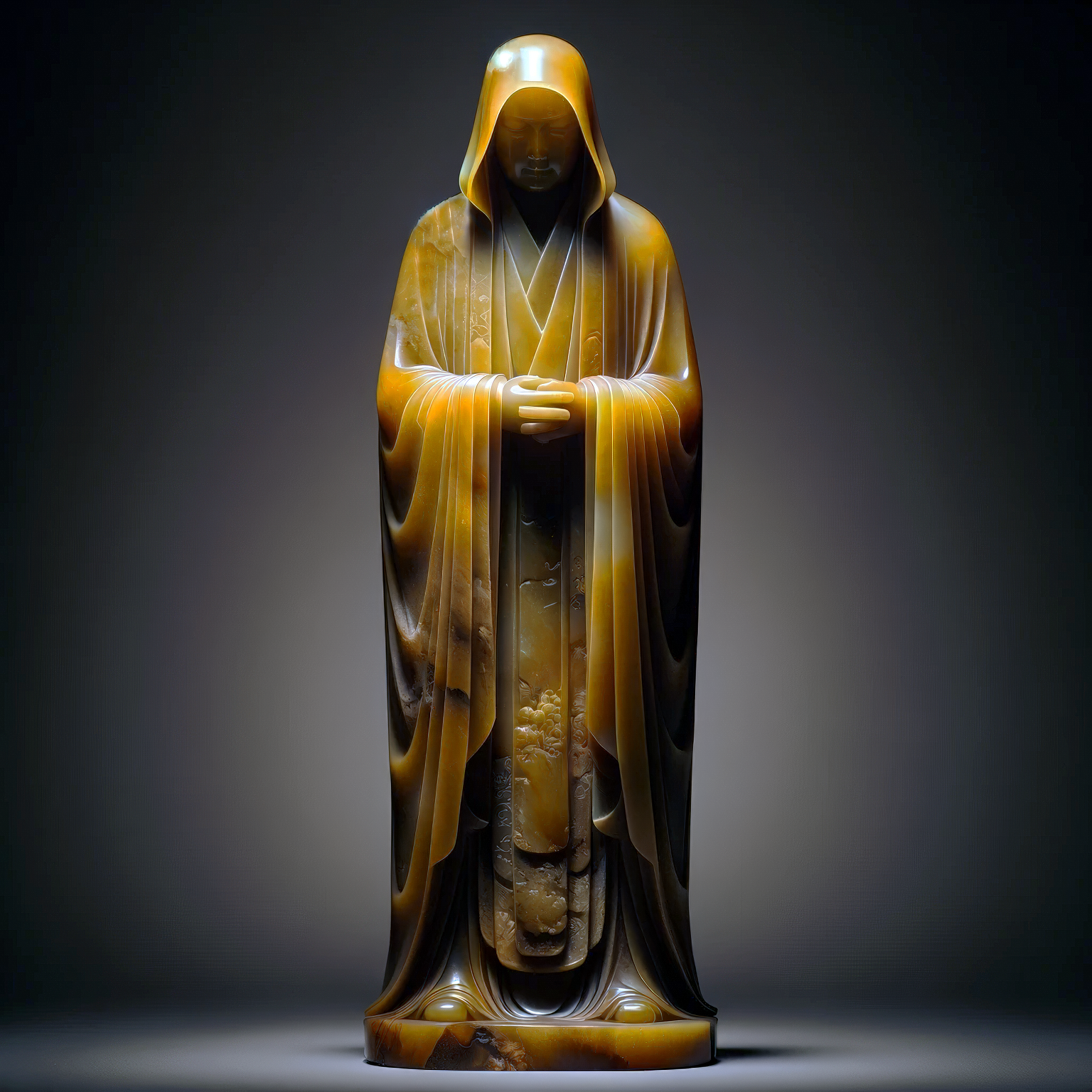 5. A CARVED YELLOW AGATE STANDING FIGURE, 18TH CENTURY