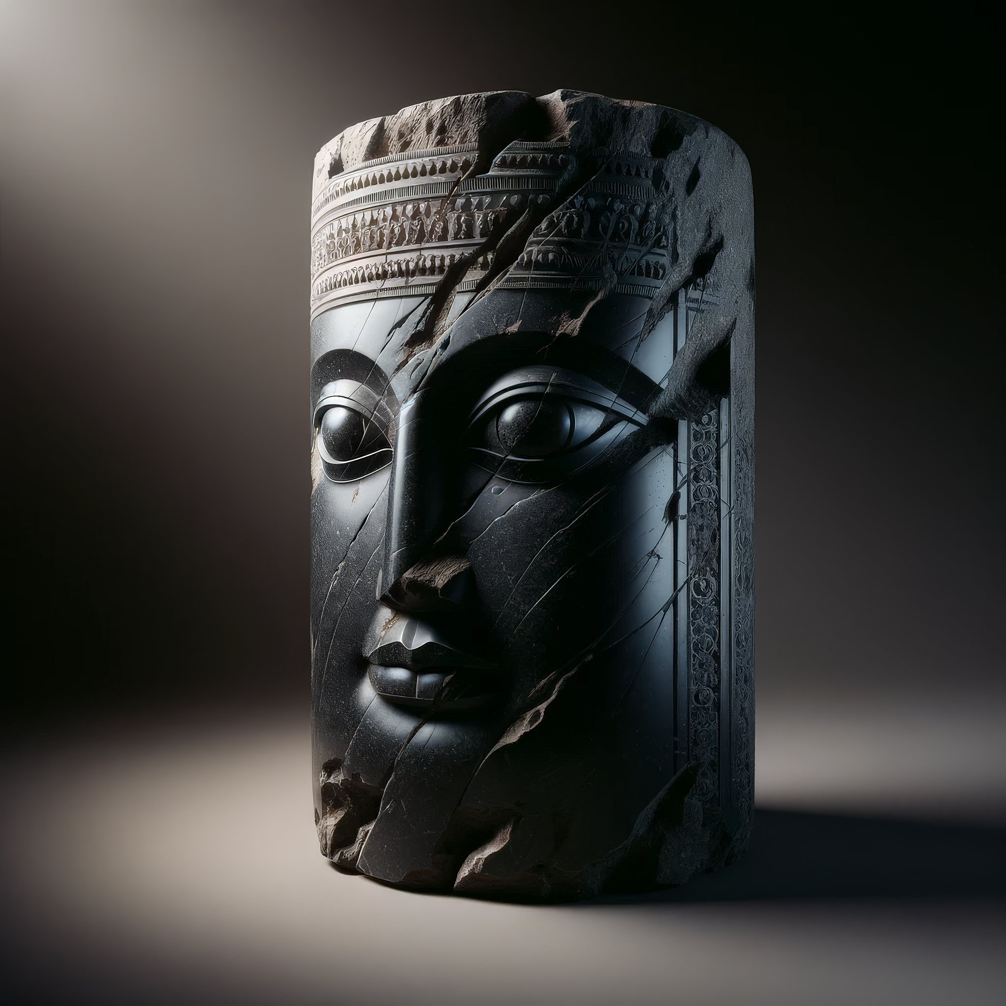 6. A CARVED BASALT BUST, 14TH CENTURY