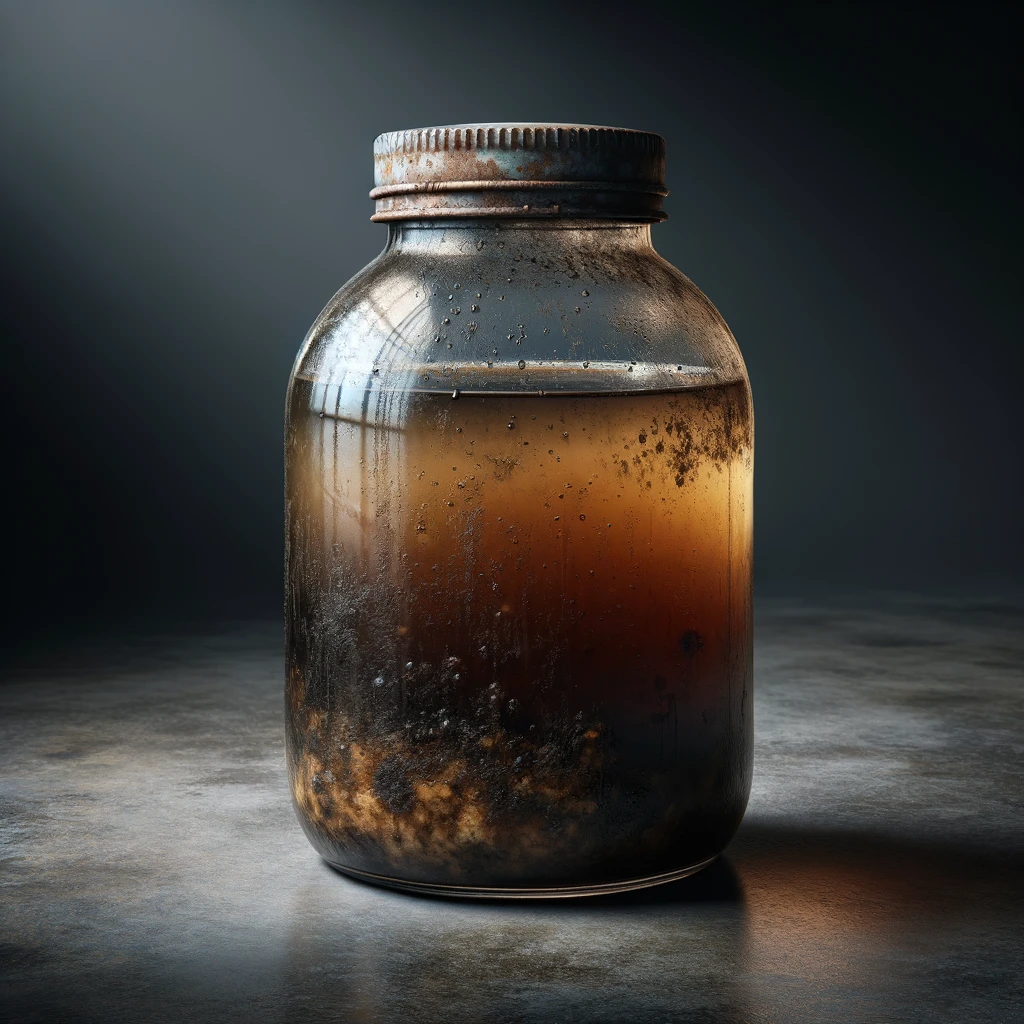 9. A GLASS MASON JAR WITH WATER, SEDIMENT, AND ORGANIC MATERIAL FROM LAKE HALI, EARLY 20TH CENTURY