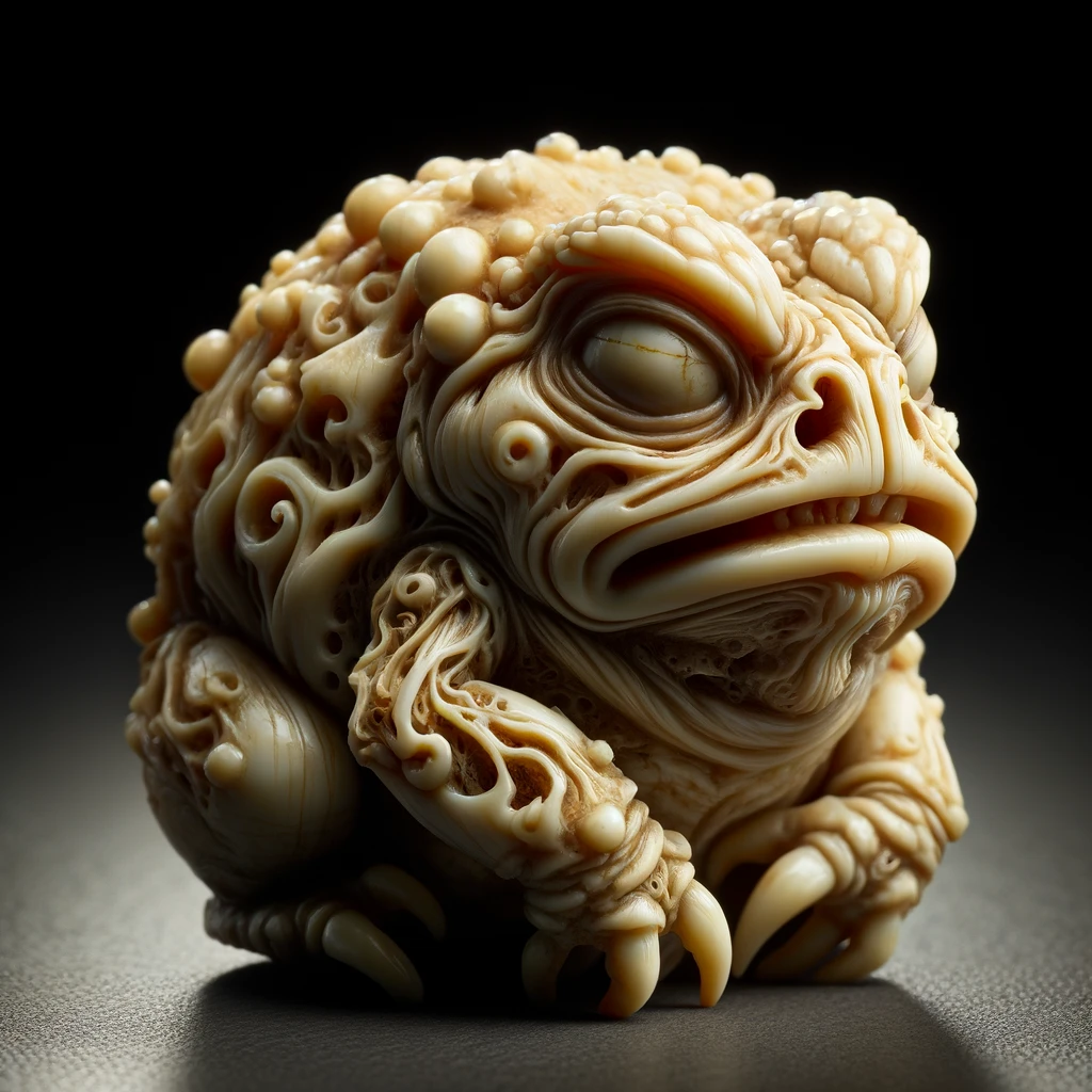 15. A GROTESQUE CARVED IVORY TOAD FIGURINE, 18TH CENTURY