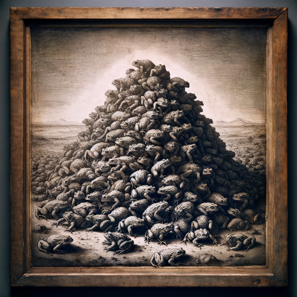 19. PLAGUE OF TOADS, INDIA INK ON LINEN LAID ON PANEL, 17TH CENTURY