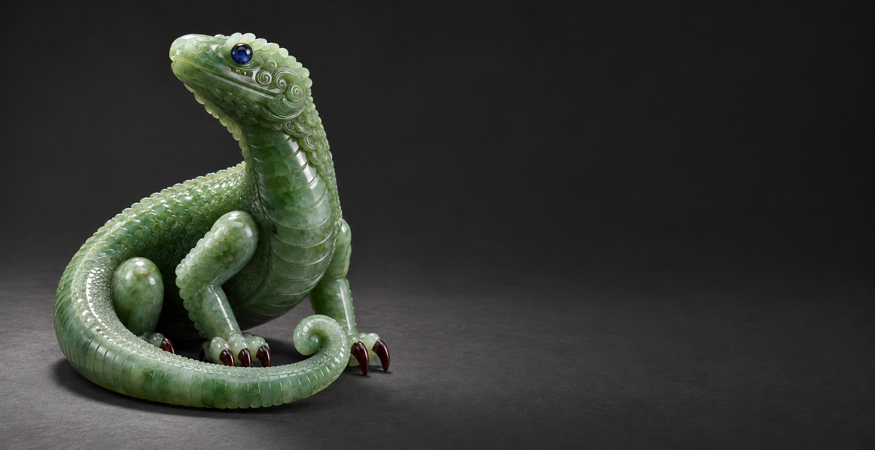 Carved jade lizard with sapphire eyes and garnet claws — Fragments of Carcosa auction