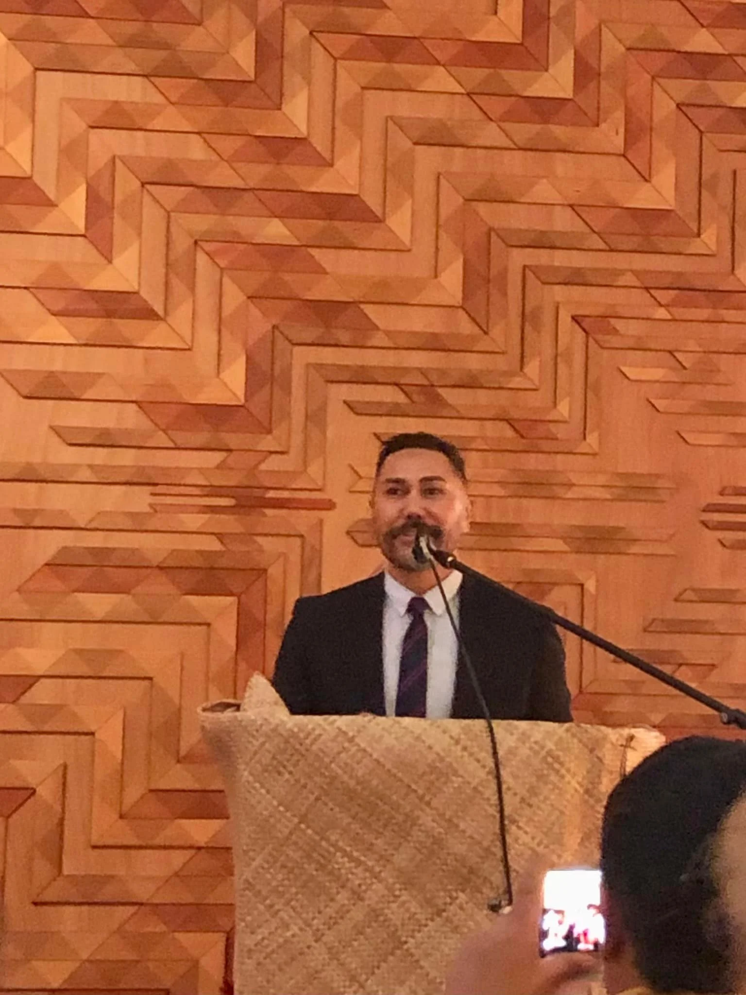Andre Afamasaga at Massey University at the conferral of Fuimaono Dr Karl Pulotu Endeman