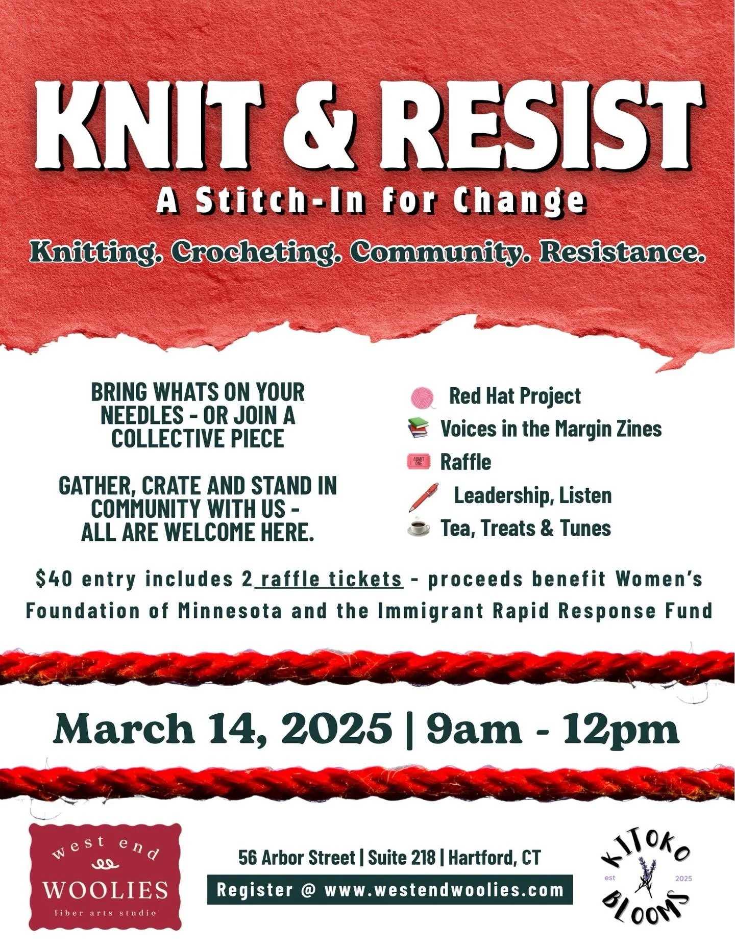 Gather with us in two weeks for an early morning of Knitting &amp; Resisting! Devonte, of Kitoko Blooms, will be joining us and helping lead the charge of creativity and community action through craft! We'll stitch, chat and and create a bolder futur