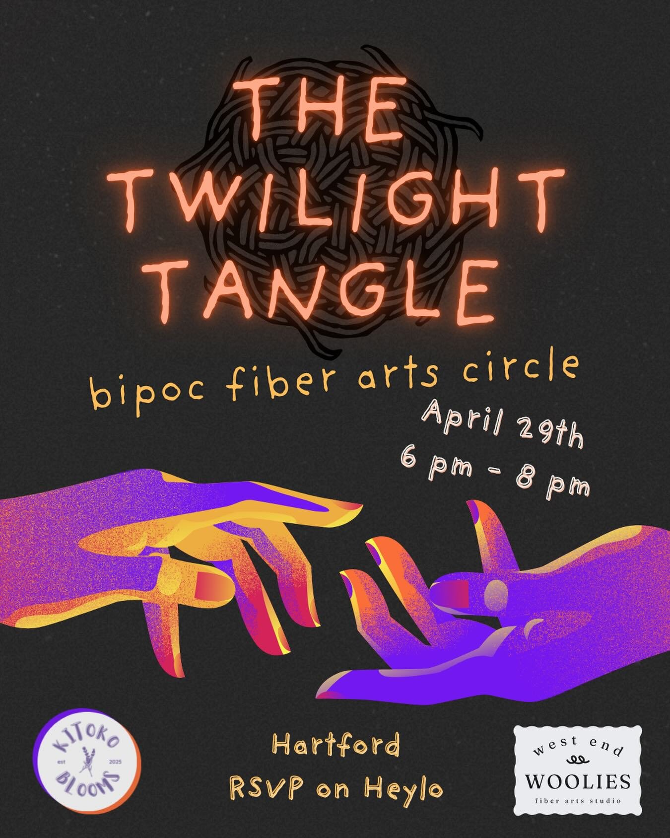 Co-hosting Twilight Tangle with @kitokoblooms - register on Heylo! #fiberarts #knitting #crocheting #communityevents #bipocmakers