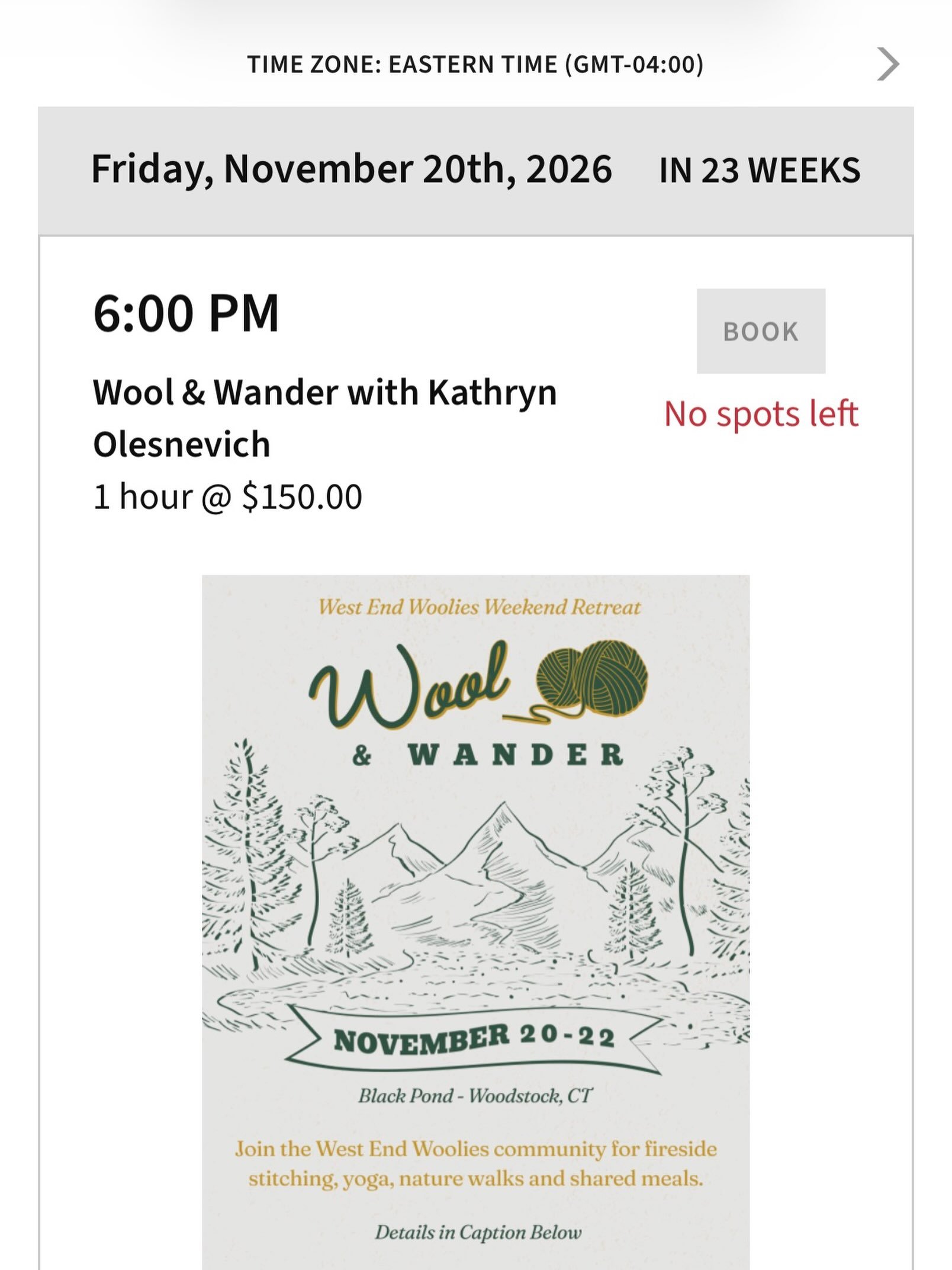 Wool &amp; Wander is happening &mdash; all 15 spots have been filled❤️

If you're interested in joining us, send me your information and I'll add you to our waitlist. There's a possibility we'll be able to expand the retreat, and if that happens, any