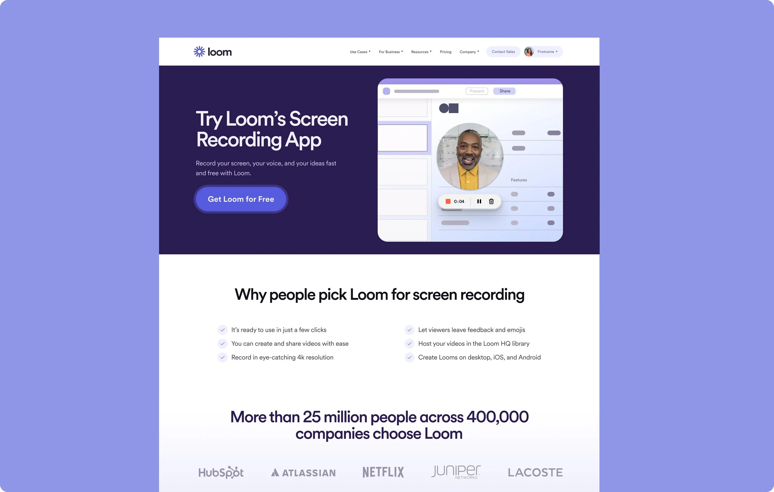 As a senior IC at Loom, I was tasked with creating product landing pages and the assets for quarterly product launches