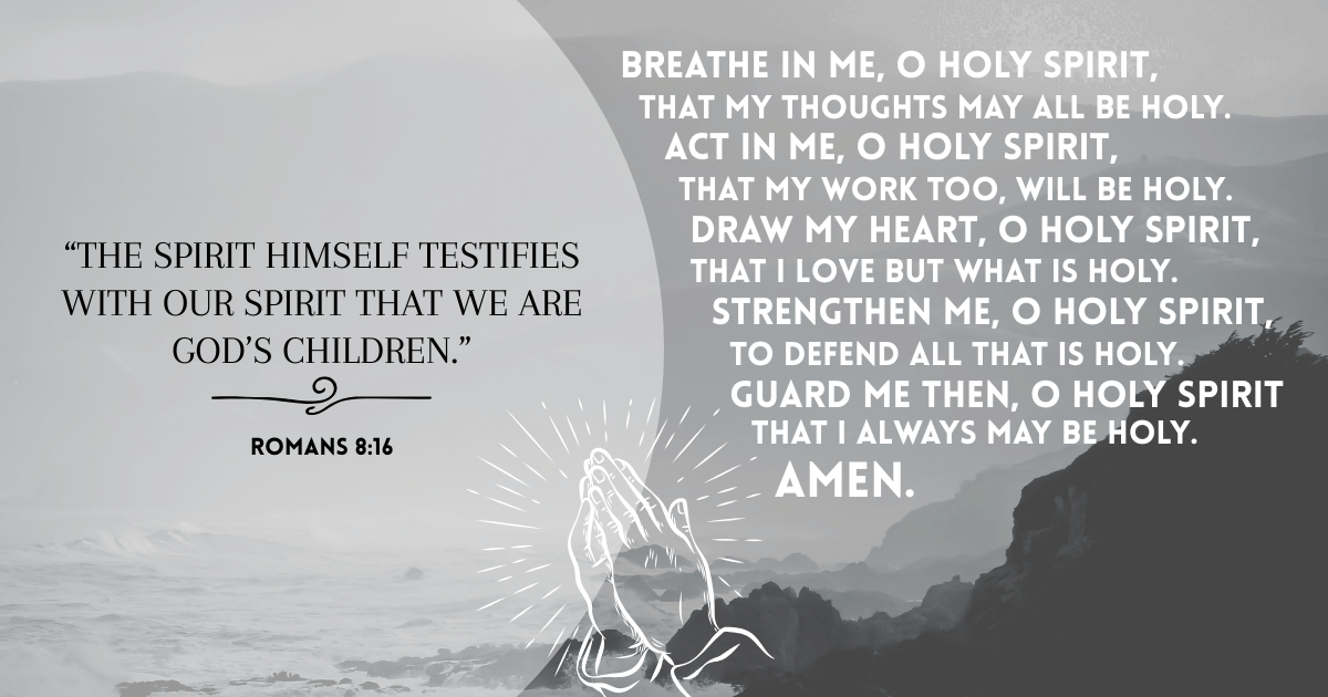 Be intentional in your walk with God by inviting the Holy Spirit to guide you. True wisdom and peace come from seeking His direction, not from striving on our own. Take a moment today to pray this prayer of the Holy Spirit.