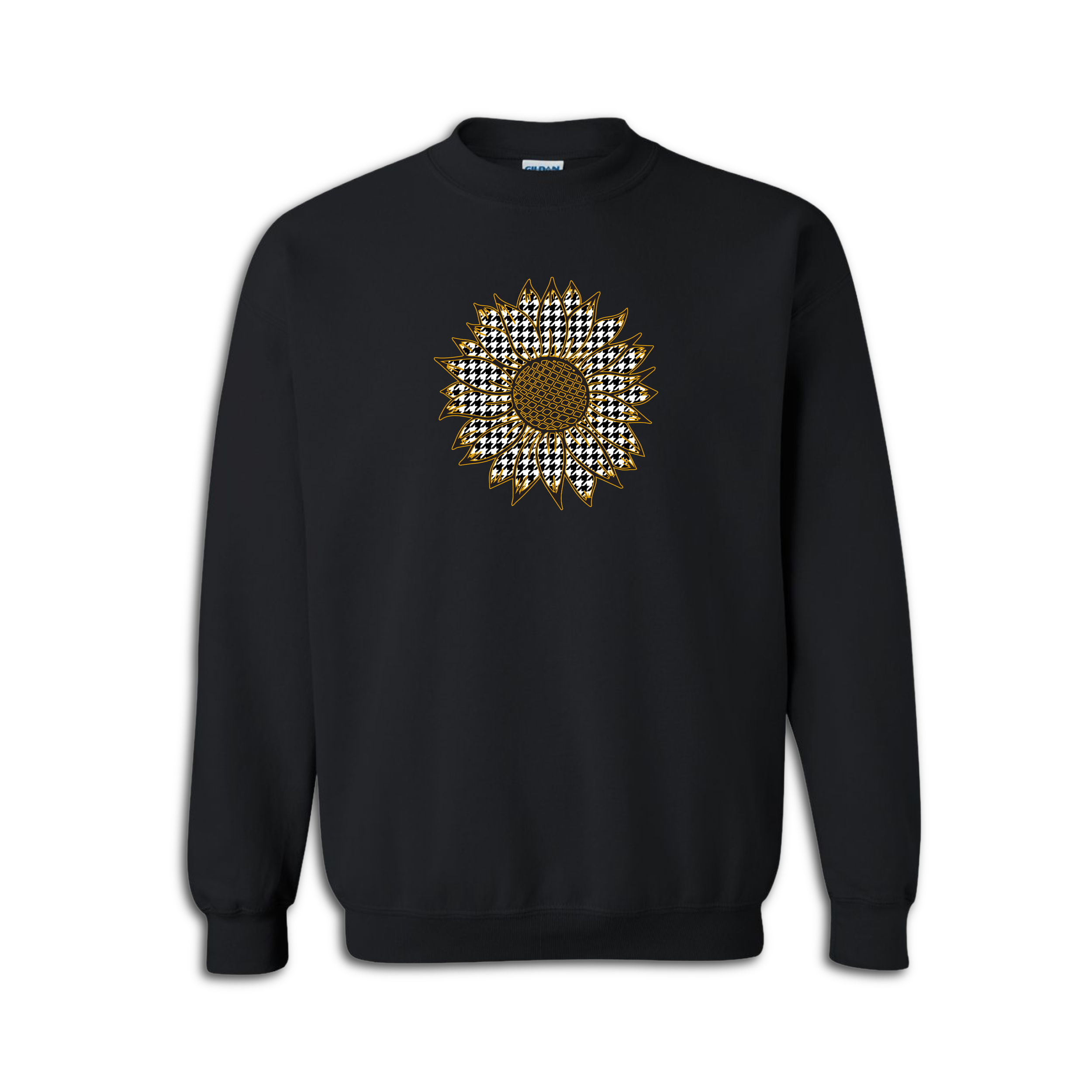 Evergreen Drive Product Image-Houndstooth Sunflower Crewneck Black.png