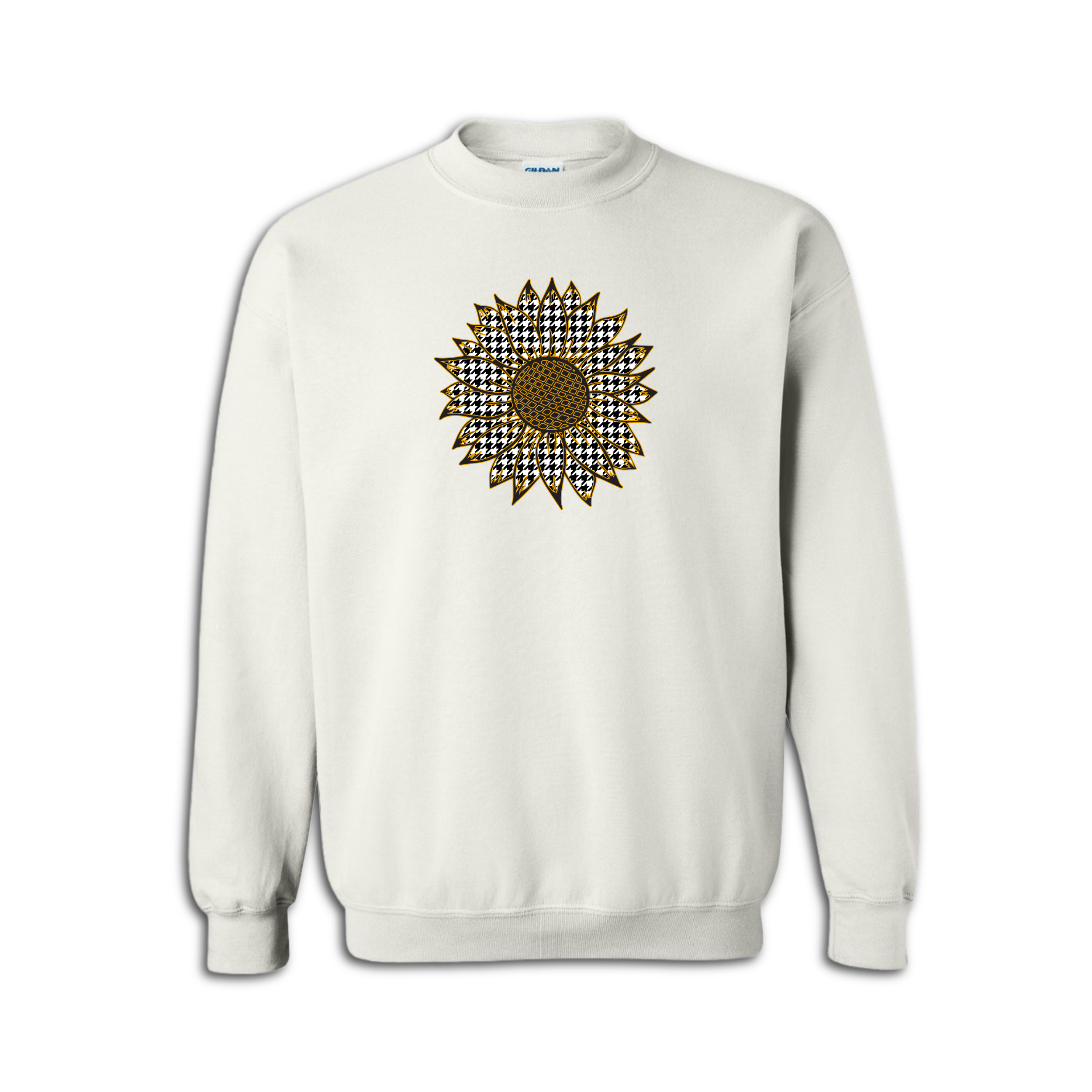 Evergreen Drive Product Image-Houndstooth Sunflower Crewneck White.png