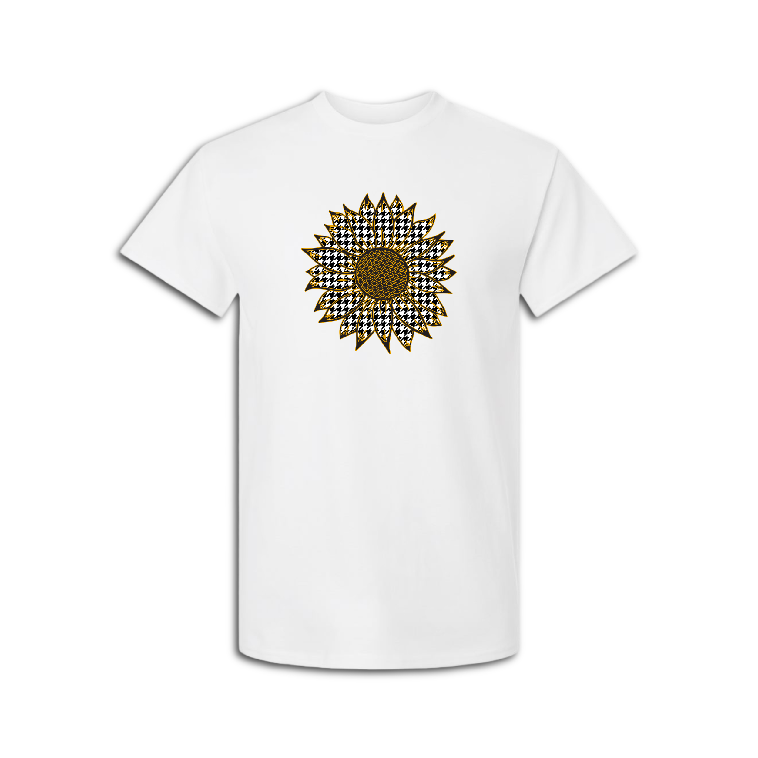Evergreen Drive Product Image-Houndstooth Sunflower T-shirt white.png