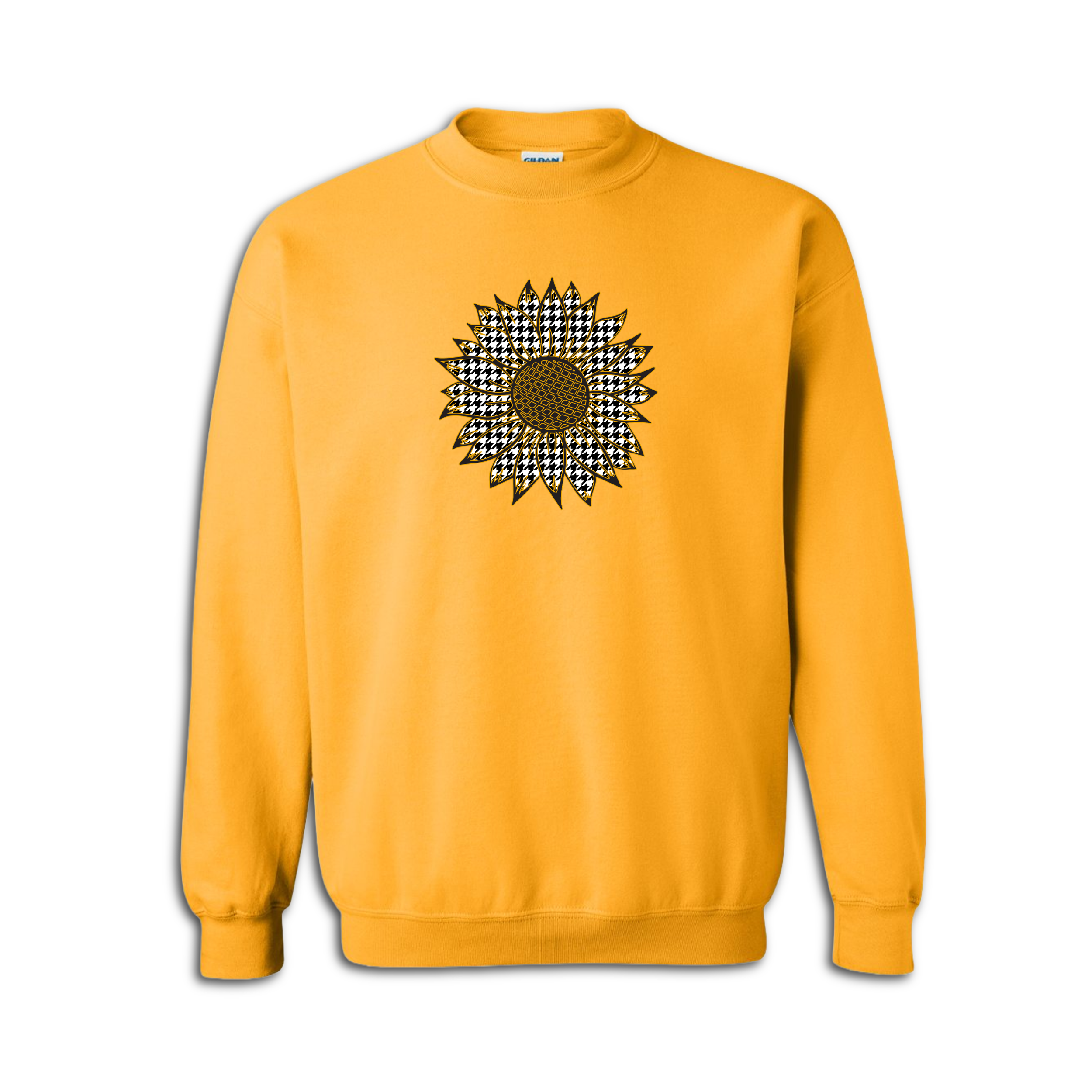 Evergreen Drive Product Image-Houndstooth Sunflower Crewneck Gold.png