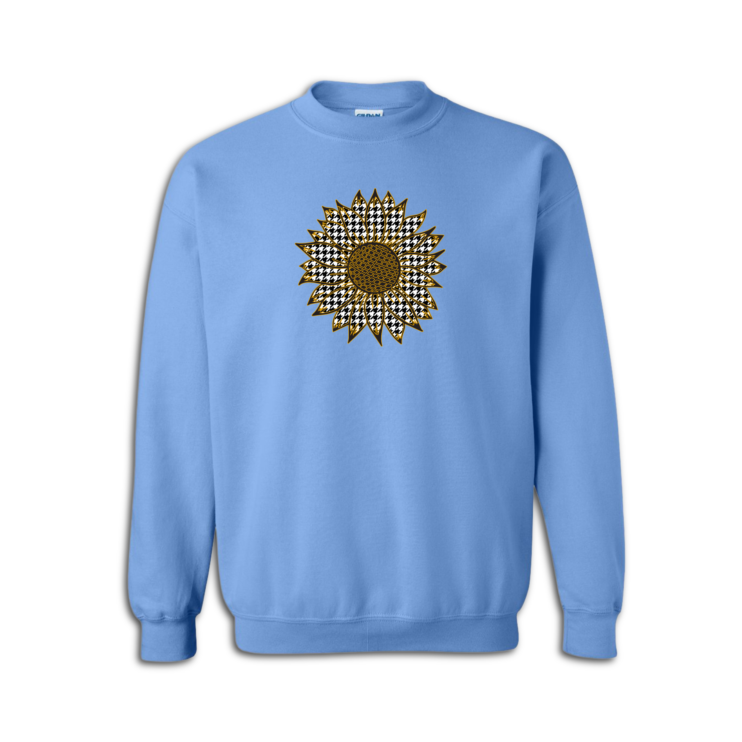 Evergreen Drive Product Image-Houndstooth Sunflower Crewneck Carolina Blue.png