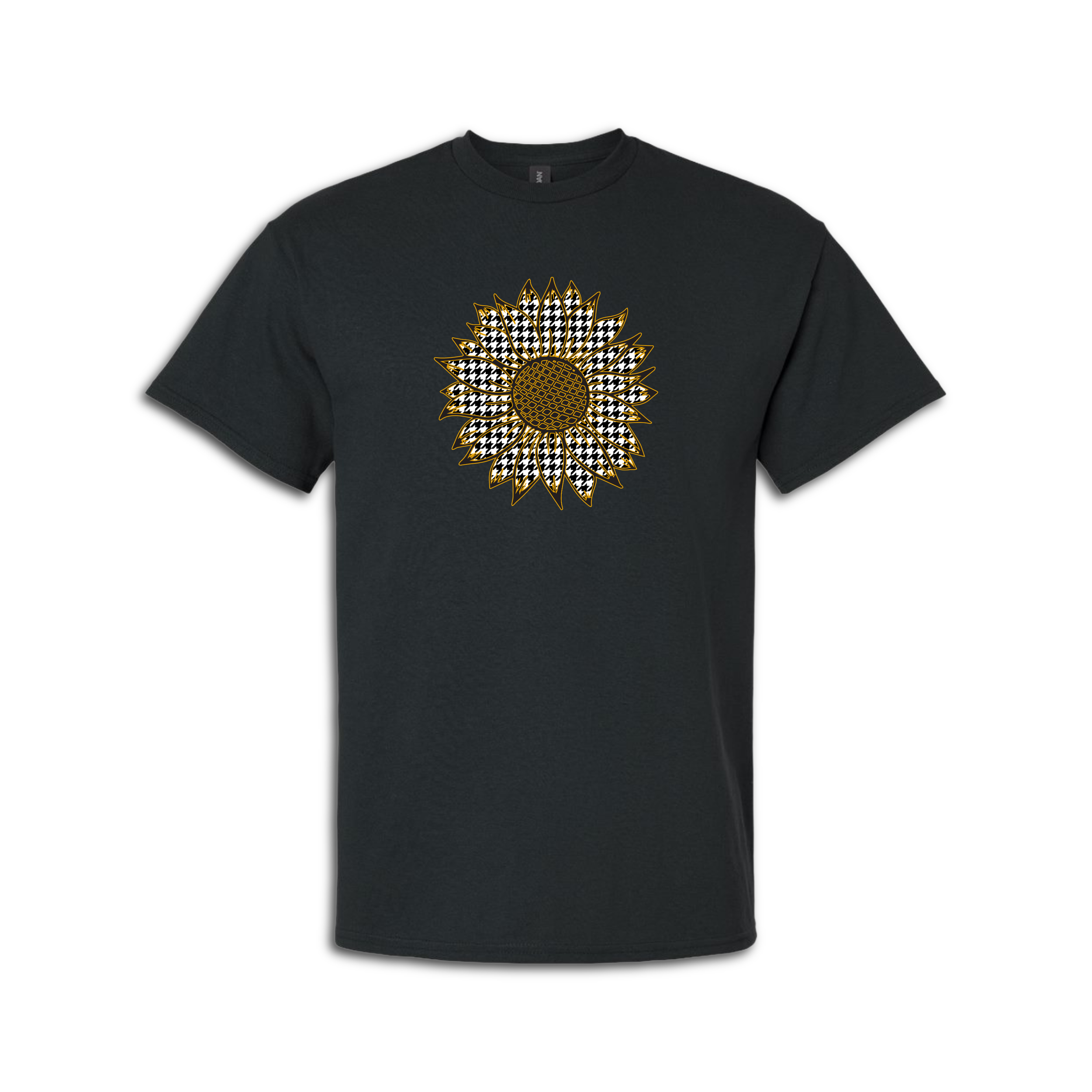 Evergreen Drive Product Image-Houndstooth Sunflower T-shirt black.png
