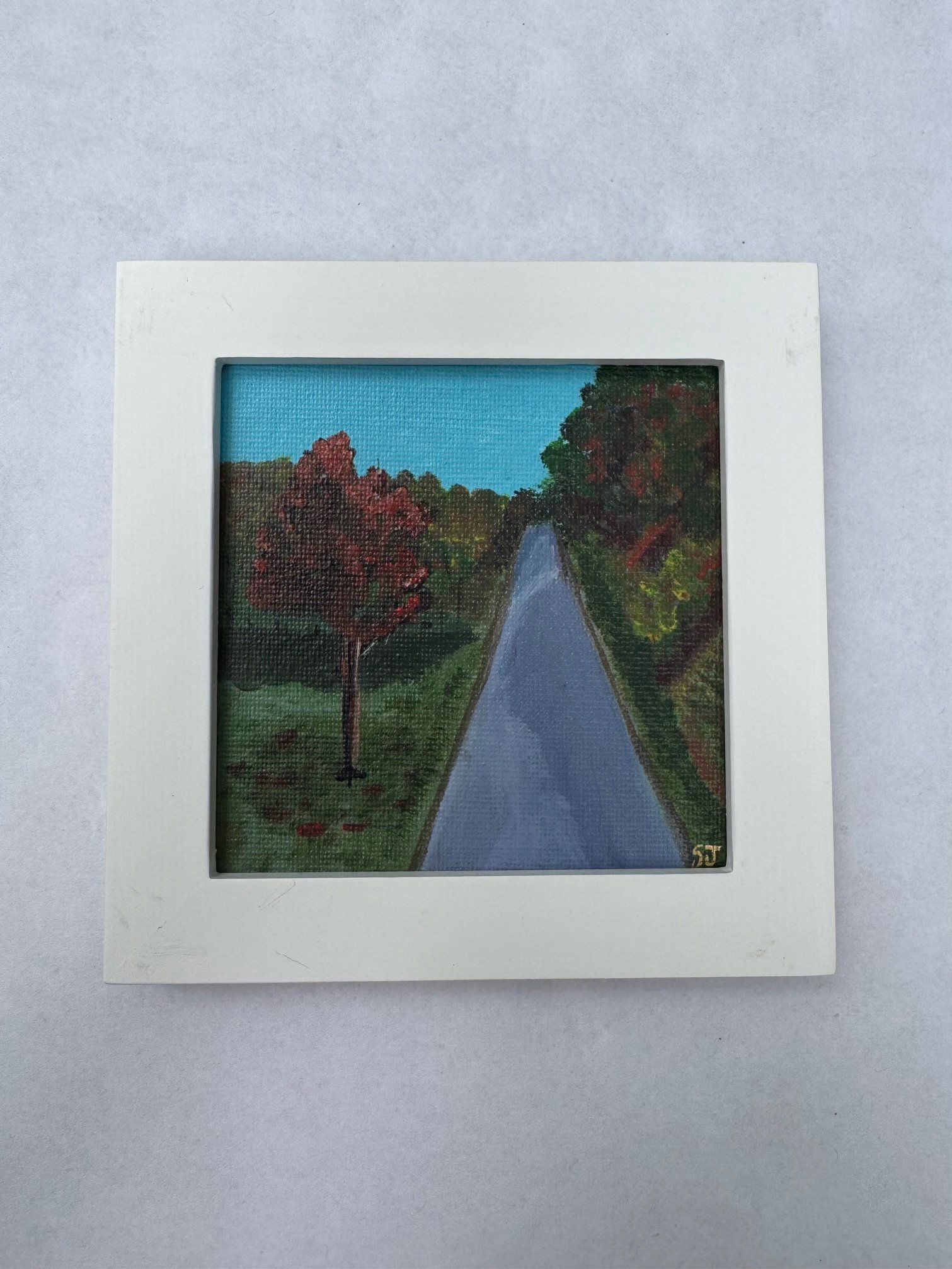 The Road - Mini Framed Original Painting (4x4 art, 5x5 inch framed)