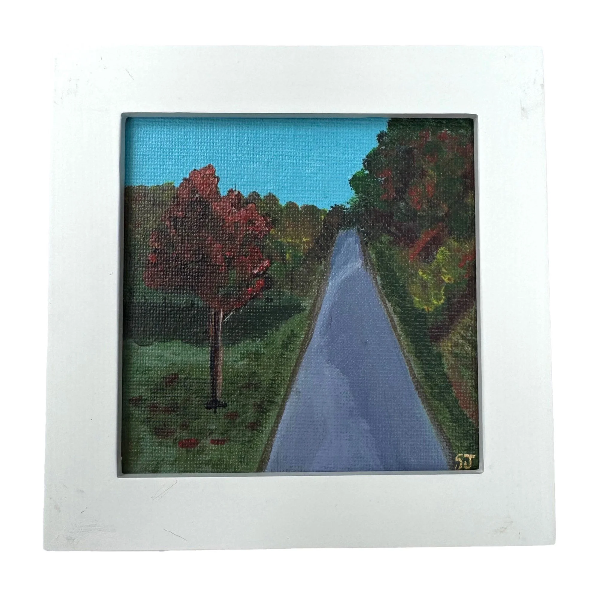 The Road 4x4 inch acrylic on a canvas sheet, framed (5x5)
