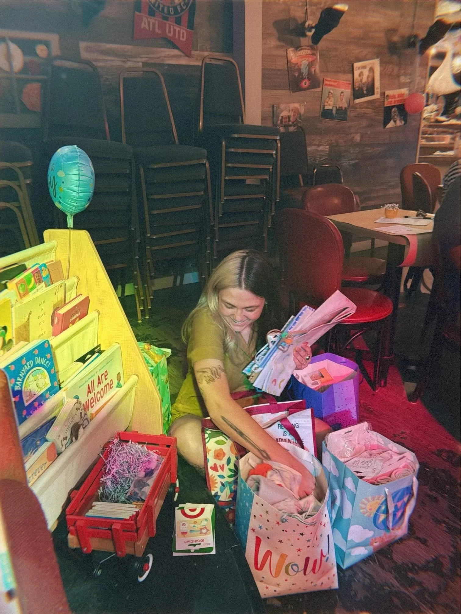 Aunt Dawn organizing presents