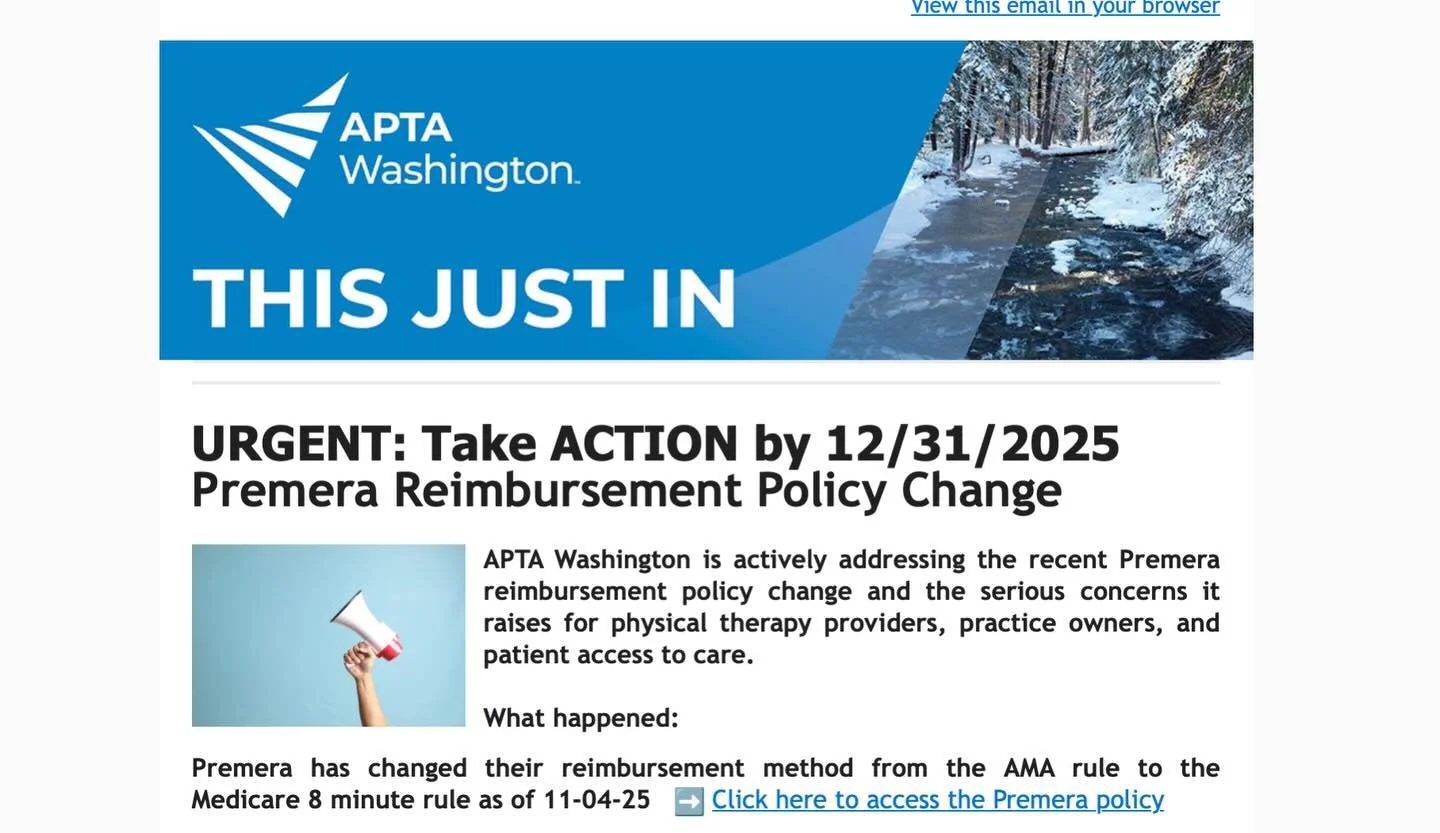 Thank you @aptawashington for taking action! 

Even as an out-of-network provider, I recognize the major impact this change will have on our profession, patient coverage and reimbursements. 

Fellow PTs and PTAs let&rsquo;s take action with APTA agai