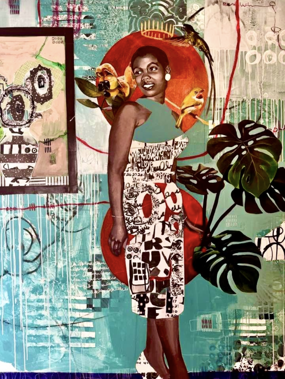 "Our Miss Jamaica " Acrylics, House Paint and Mixed Medium on 60x50 inches stretched canvas 2025