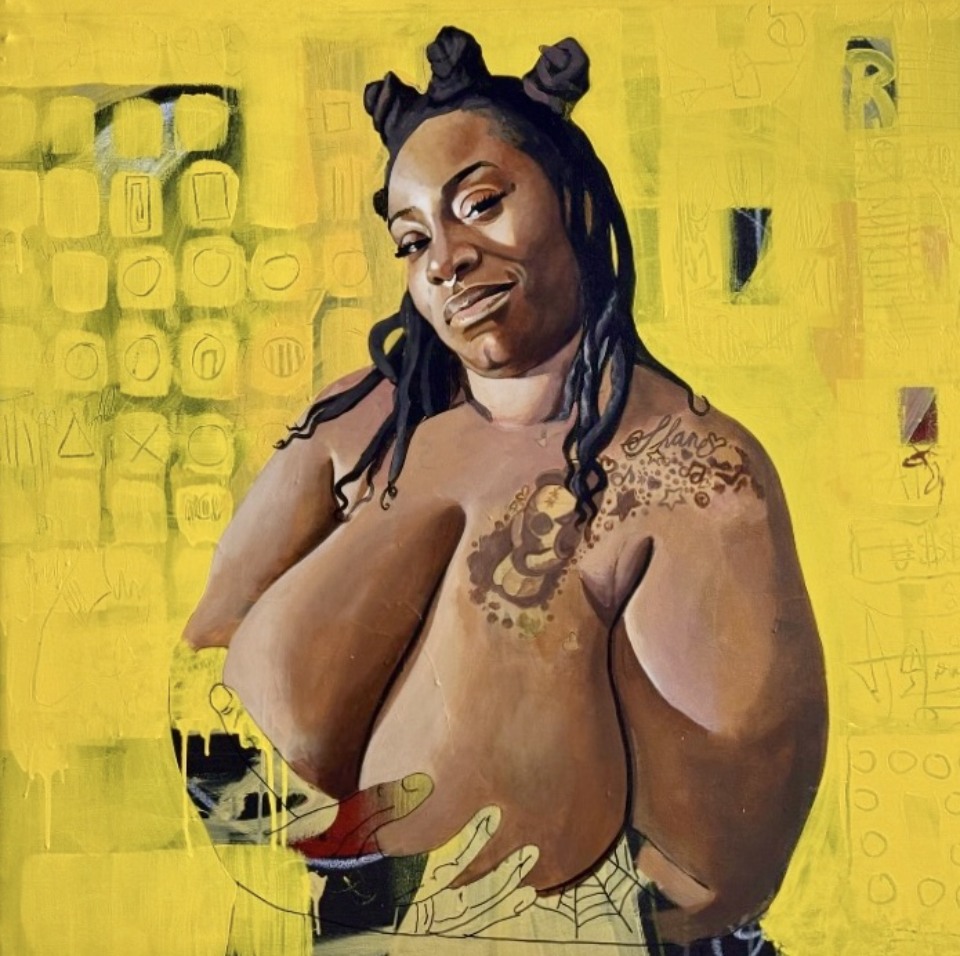 "Cufflepuff " Acrylics, House Paint and Mixed Medium on 35x35 inches stretched canvas 2025