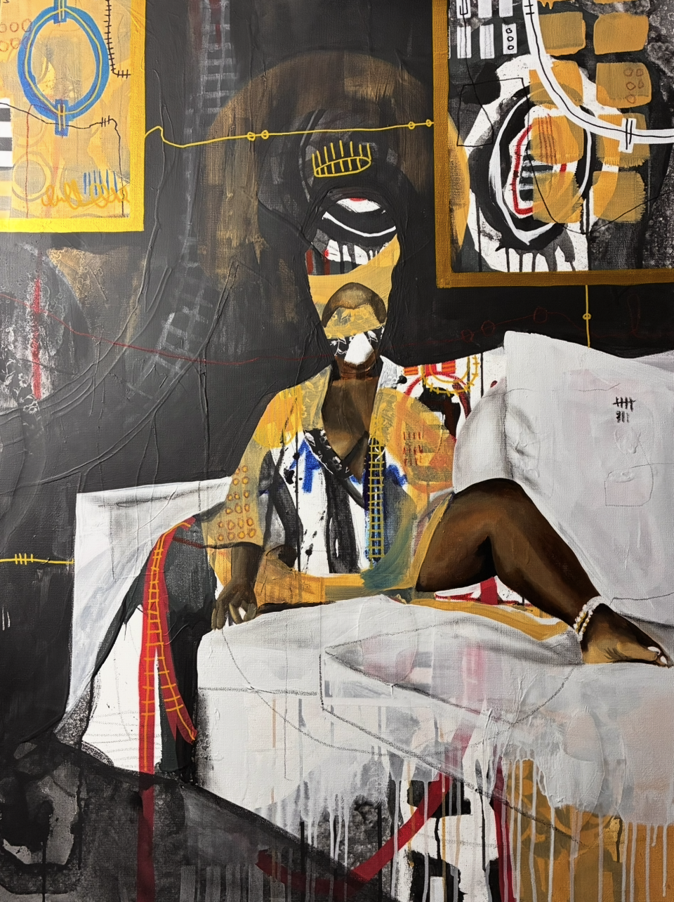 "Patient with Good Lotion  " Acrylics, House Paint and Mixed Medium on 30x40 inches stretched canvas 2025