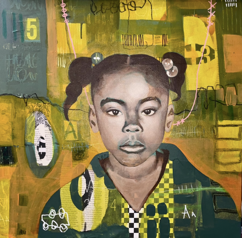 "Nicole " Acrylics, House Paint and Mixed Medium on 24x24 inches stretched canvas 2025
