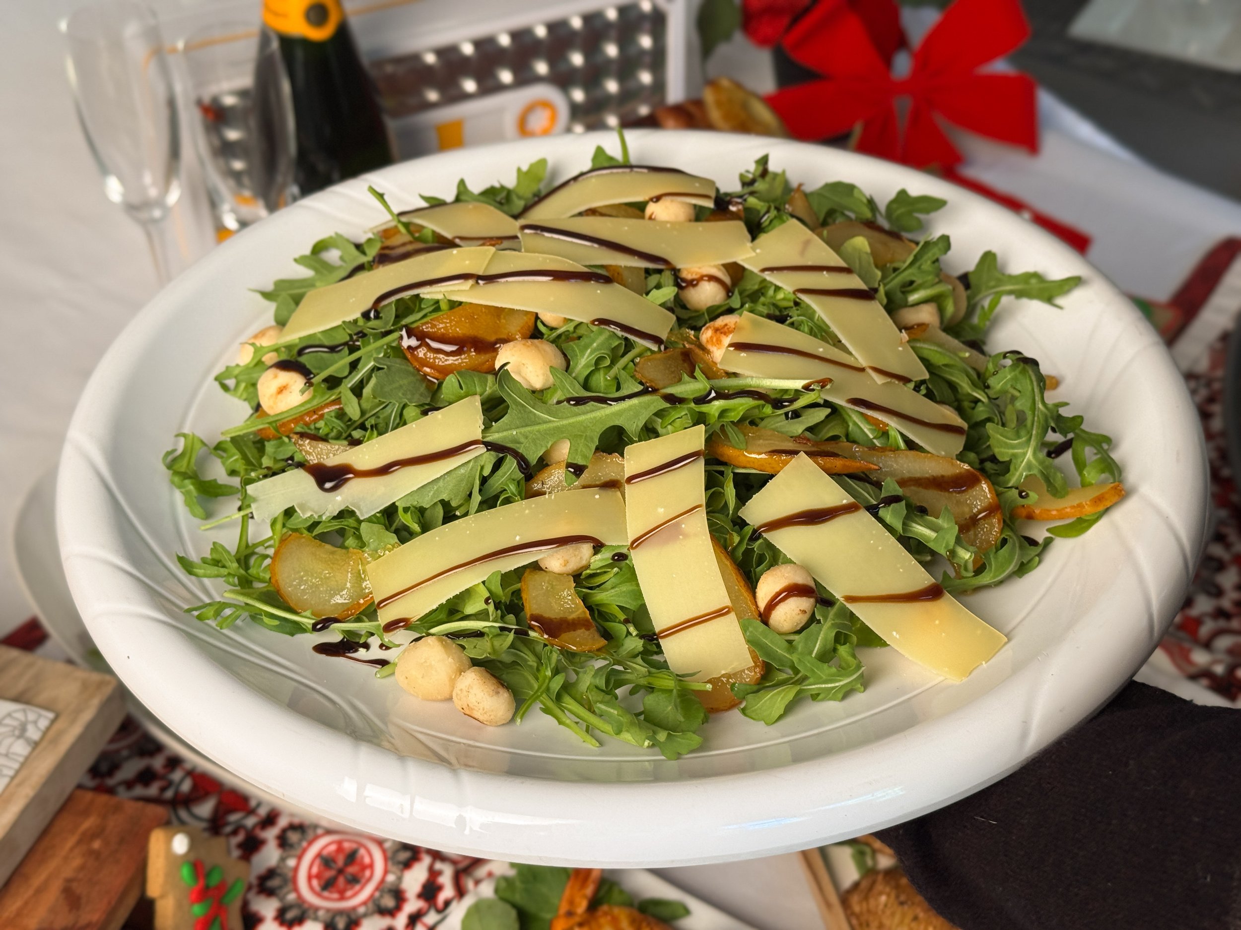 Chef Leo Iza Roquette salad, pear, macadamia, Comte cheese