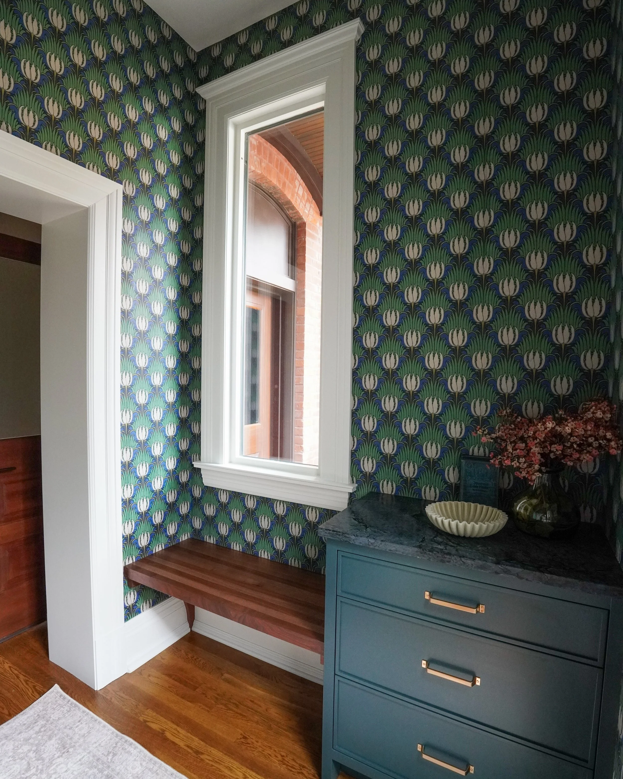 Love love love how this little back entry mudroom turned out! Sometimes it&rsquo;s the small spaces that have the biggest personality.

We originally planned to paint the cabinetry a light gray, but decided to up the color ante and pivot to this mood