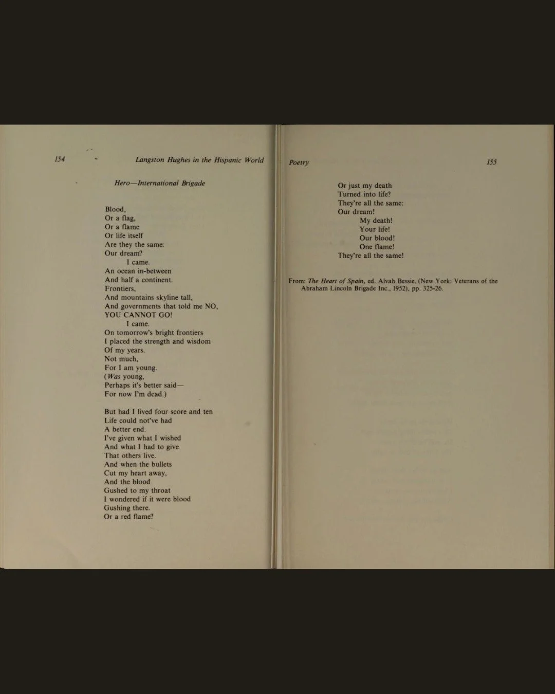 Sharing for educational purposes only. 

I interpret this poem, written by Langston Hughes, entitled "Hero - International Brigade to be about Oliver Law, who served in the Spanish Civil War (1936 - 1939) and is credited as being the first Afric
