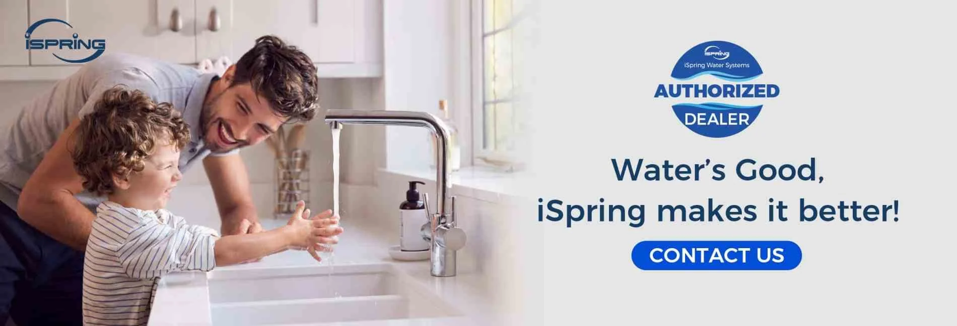 Official iSpring Water Systems authorized dealer banner for Roger Lawrence Plumbing LLC.