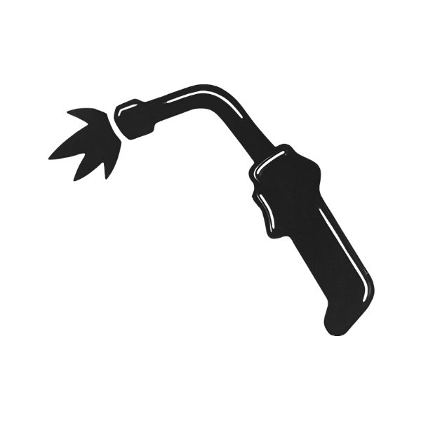 Silhouette of a blow torch with a flame at the tip.
