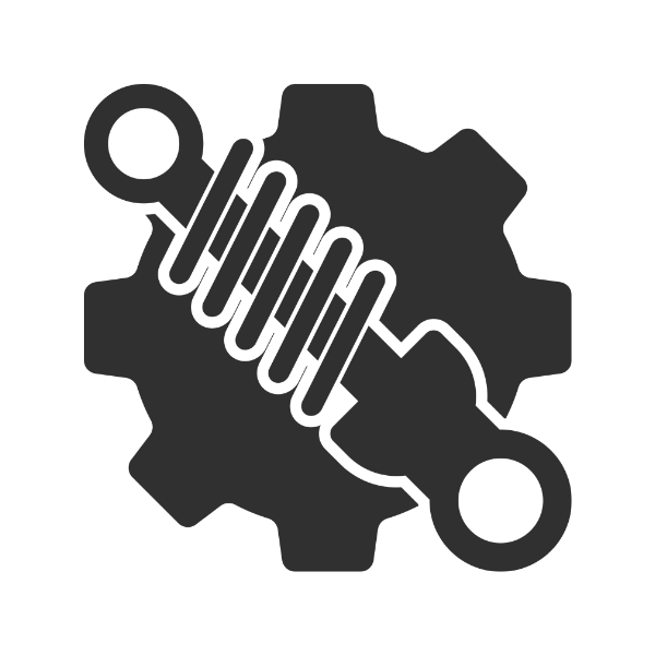An icon of a gear with a wrench and a shock absorber crossing in front of it.