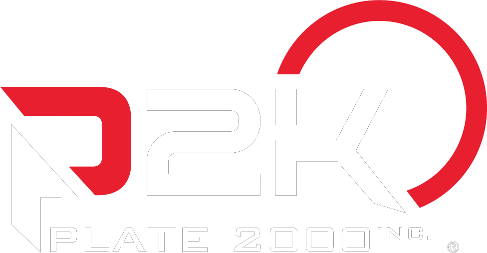 Logo for D2K Plate 2000 Inc. featuring stylized red and white design with black background.