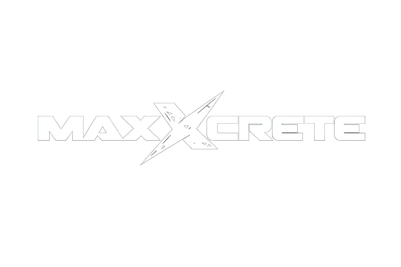 Neon logo with the text 'MAX CRETE' and a star-shaped graphic in the middle, glowing in white on a black background.