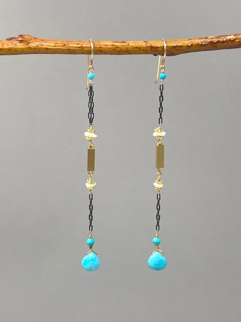 Gold Bars and Turquoise Drop Earrings