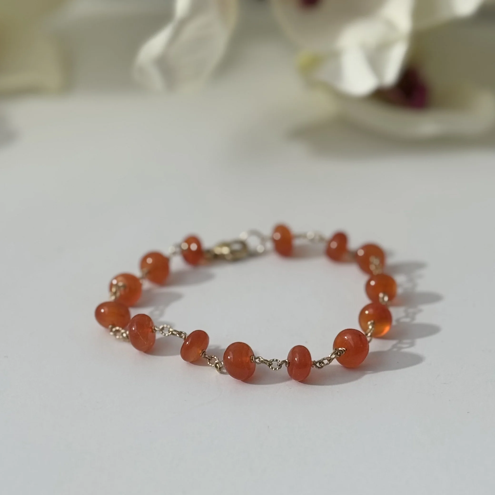Carnelian Rondelle and Gold Bracelet