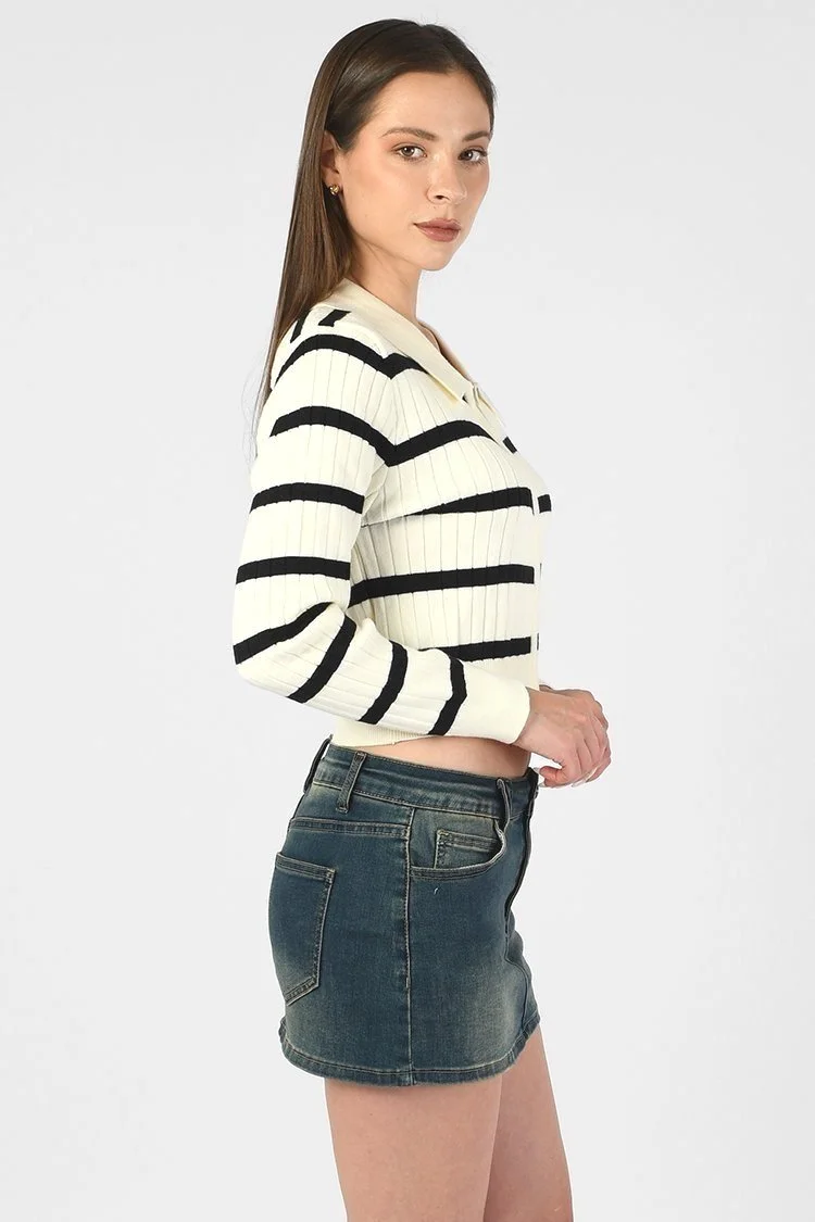 2-Way Zip Striped Cardigan — 2BELLA BOUTIQUE