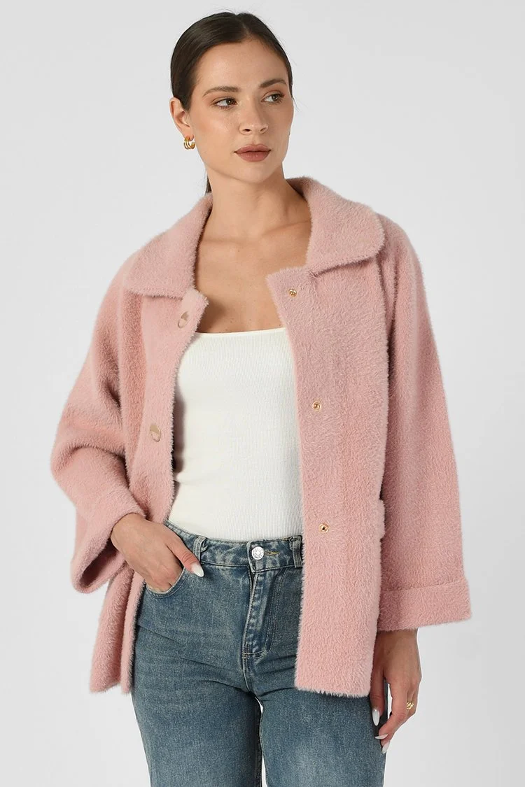 Snap Front Fuzzy Coat Pink — 2BELLA BOUTIQUE