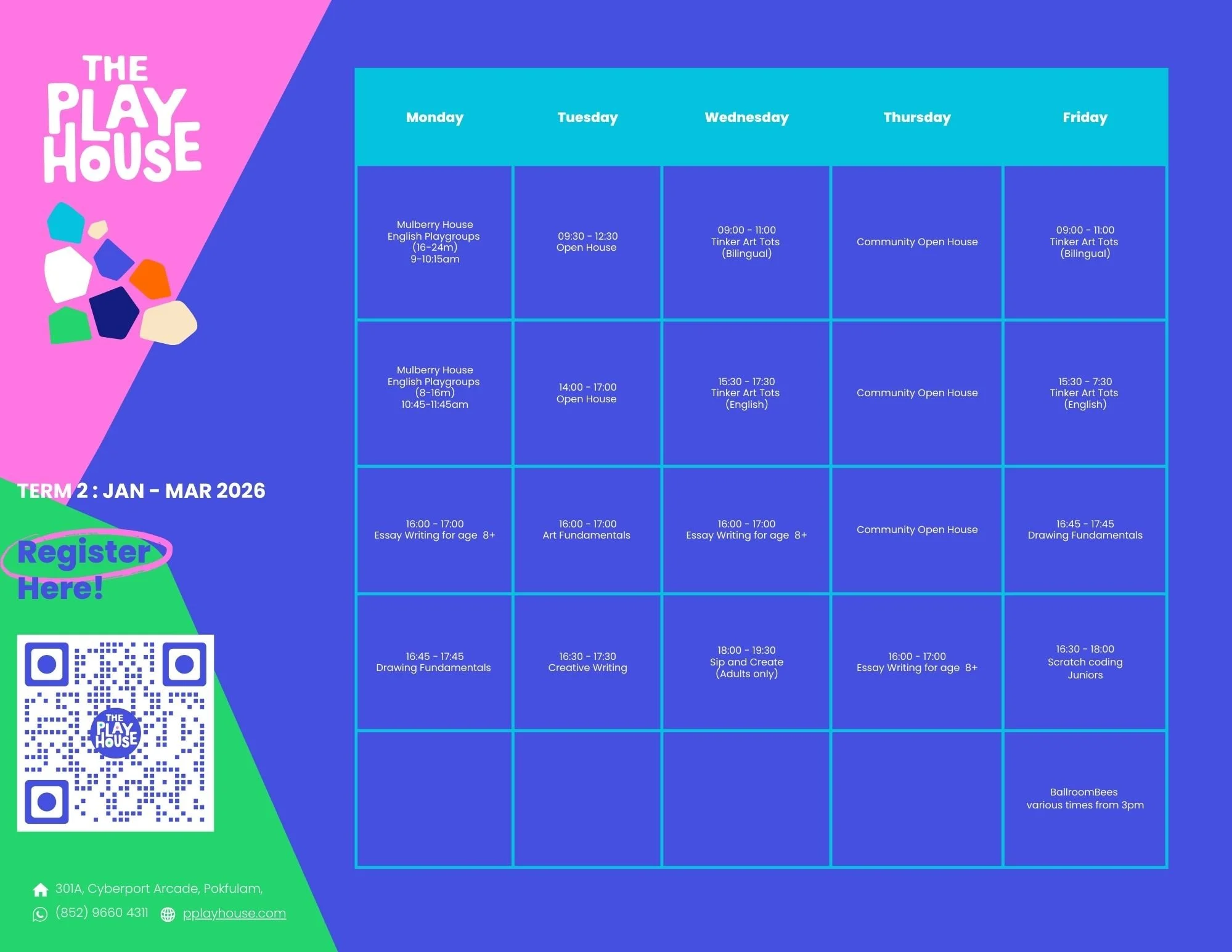 The Playhouse class schedule