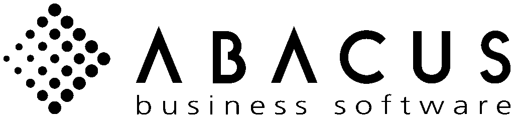 Das Logo von Abacus Business Software, bestehend aus einem schwarzen Punktmuster und dem Schriftzug 'ABACUS' mit dem Untertitel 'business software'.