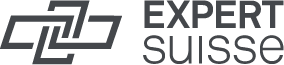 Logo von Swiss Expert Suisse mit schwarzen Text und Symbol auf weißem Hintergrund.