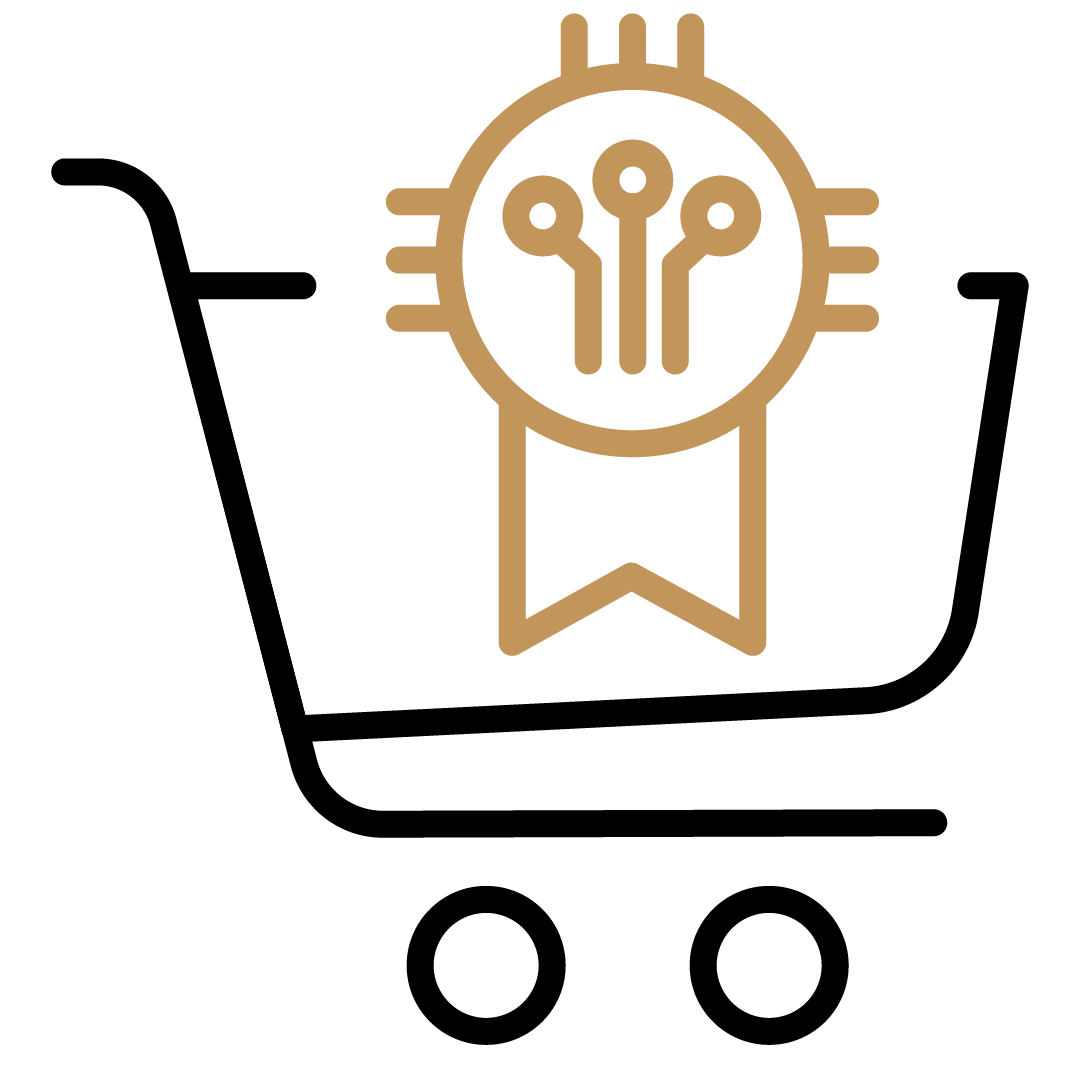 Shoppingwagen mit einem Medaillon mit einem Technologie-Icon in Gold