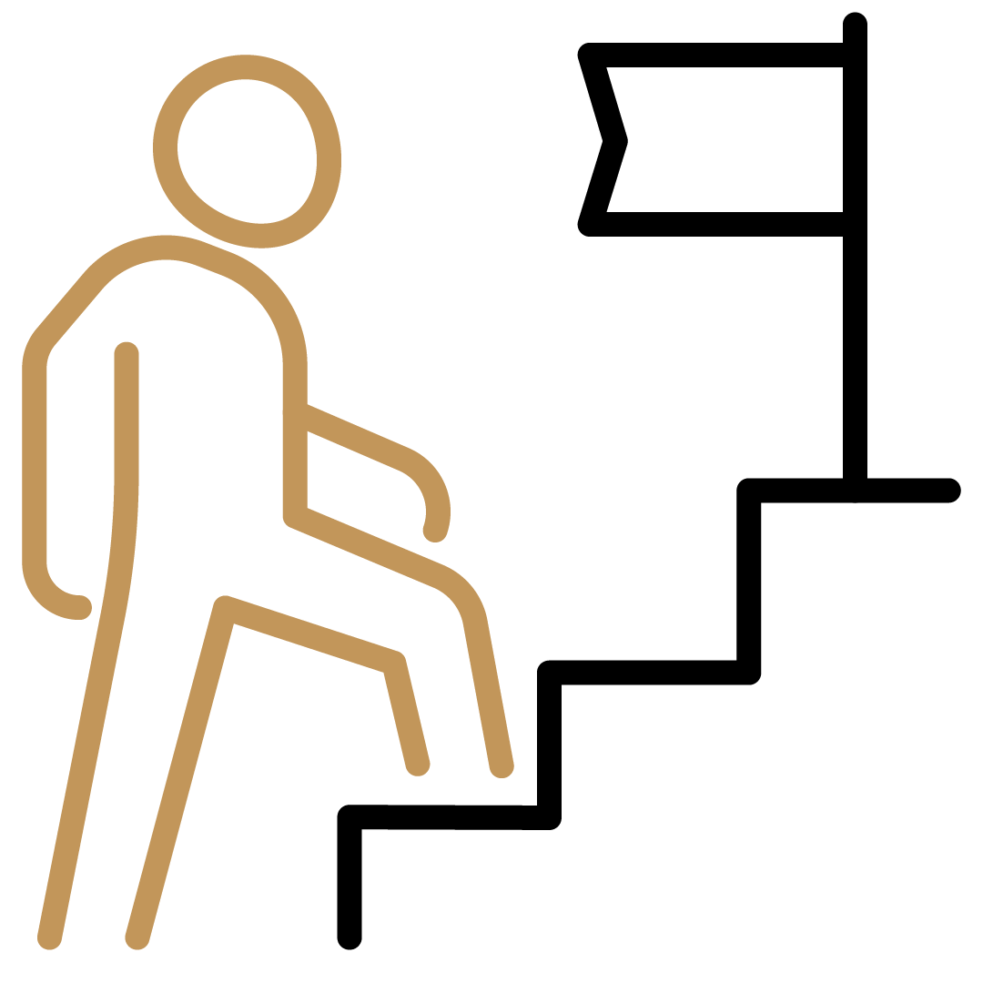 Icon eines sitzenden Menschen, dargestellt in brauner Kontur auf schwarzem Hintergrund.