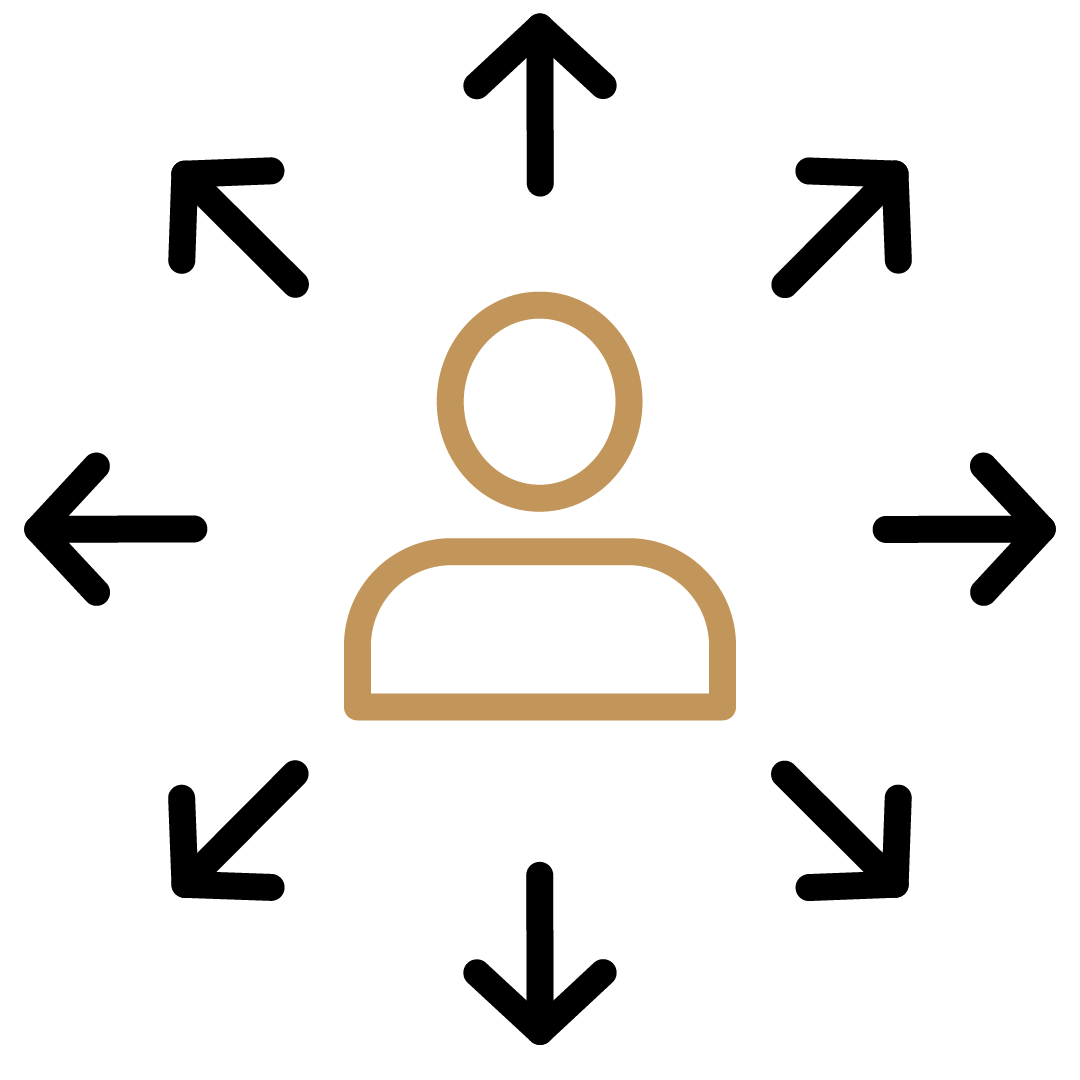 Musterbild eines Kontakt-Icons in Gold auf schwarzem Hintergrund, symbolisiert einen Benutzer oder eine Person.