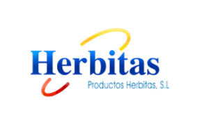 Herbitas logo with the text 'Herbitas' and 'Productos Herbitas, S.L.' underneath, featuring a blue font with red, yellow, and red curved lines above and below the text.